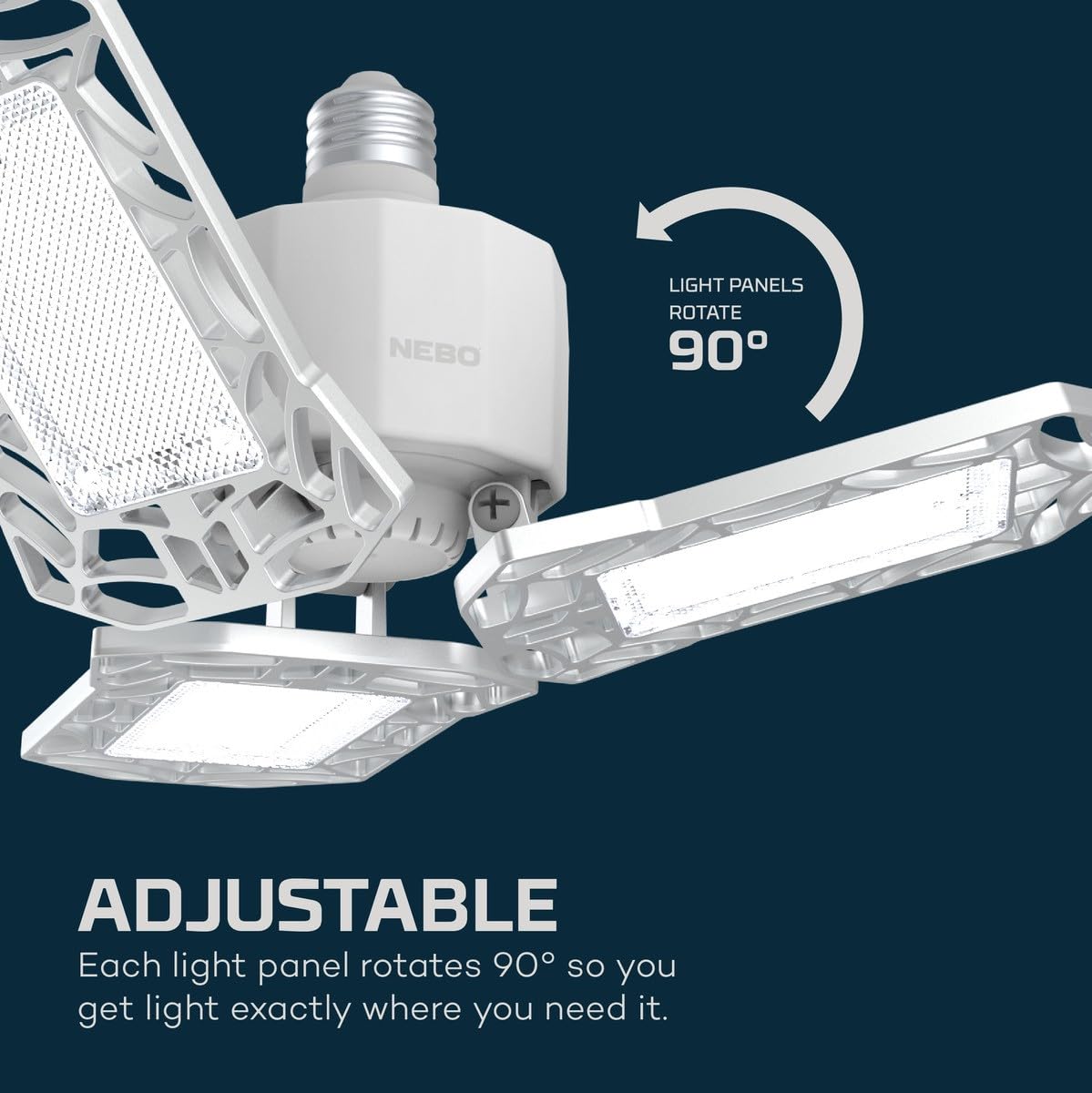 NEBO LED Garage Light 6000 Lumen 60W Multi-Position Adjustable Panel One Size White Model NEB-OTH-0001