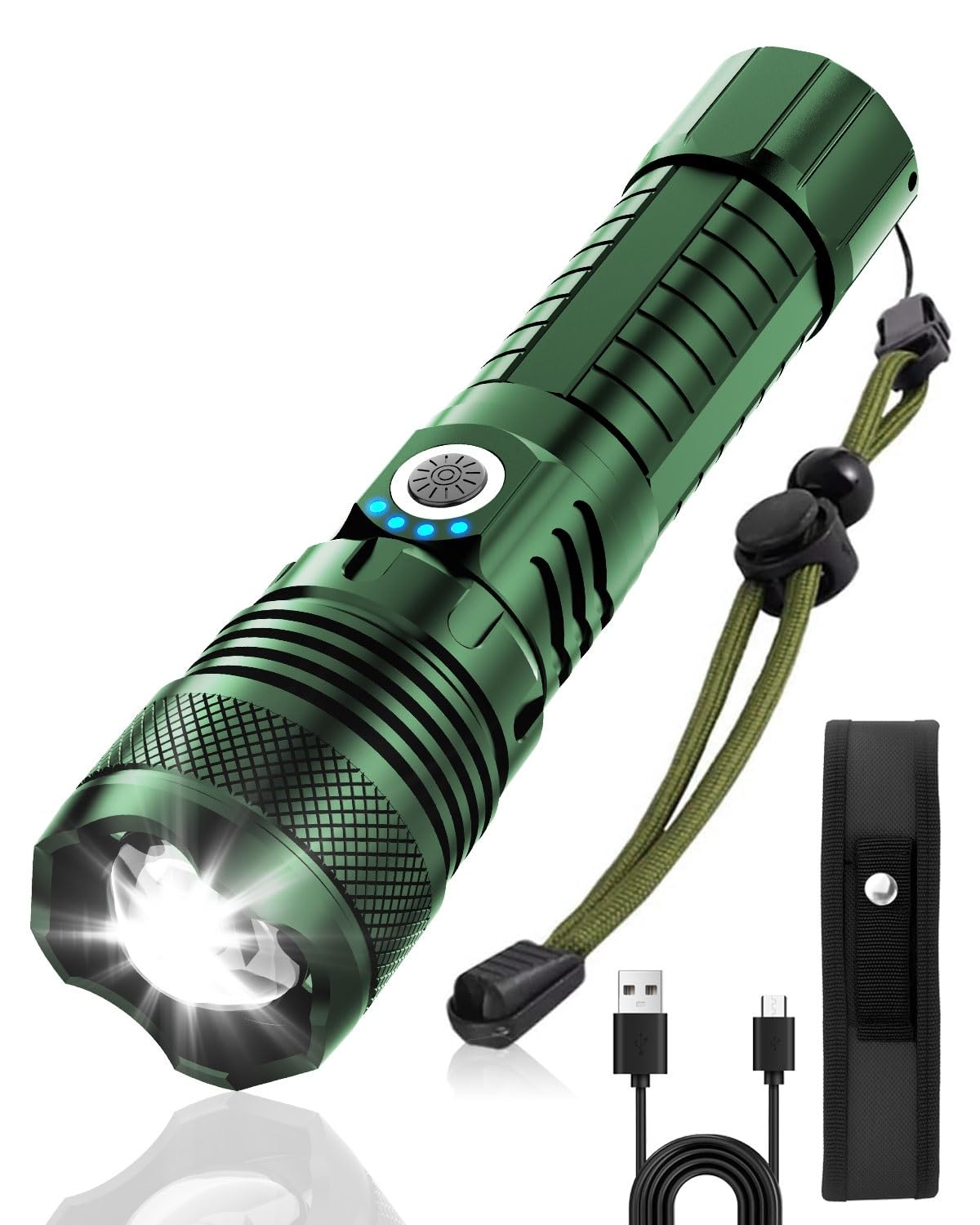 Victoper Green Led Flashlights, High Powered High Lumens Super Bright Tactical Flashlight, Rechargeable, 5 Modes Zoomable Waterp