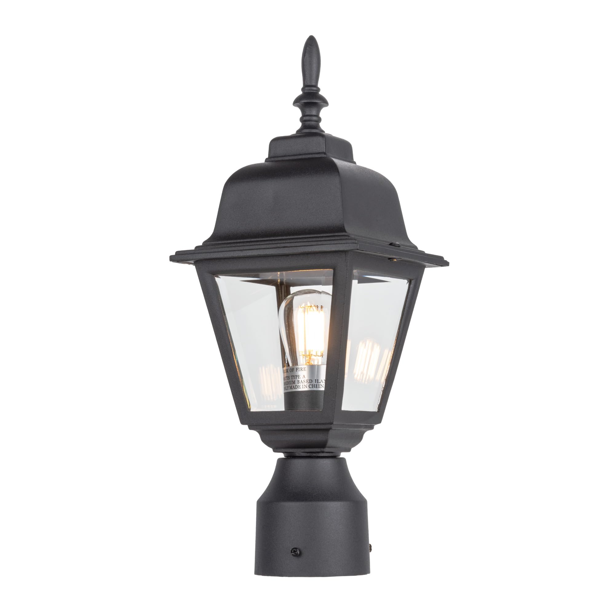 Lit-Path Outdoor Post Lantern, Aluminum, E26 Max 60W, Matte Black, 1-Pack, Model Lt-Pl003