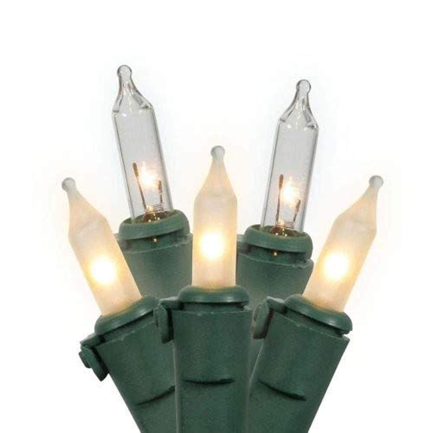 Vickerman W4G1016 100 Light Set Clear and Frosted White Mini-Lights on Green Wire