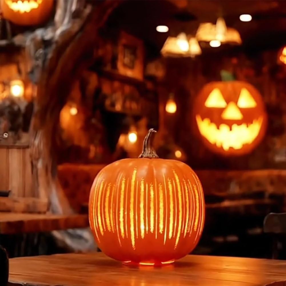 Starry Night Glass Pumpkins, Cherishous Twinkle LED Light Pumpkins, Halloween Pumpkin Night Light, Set of 2 with Built-In Timer,