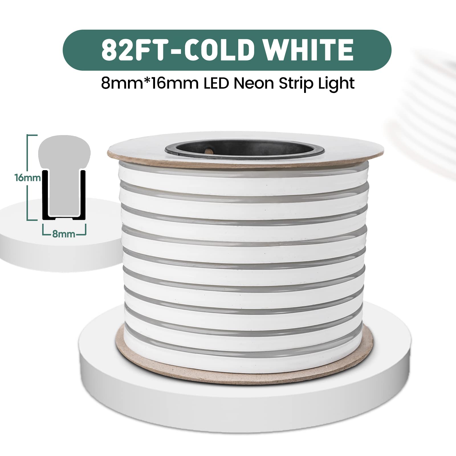 Gzbtech Flexible Led Neon Rope Lights 82Ft Ac 110-120V Waterproof Strip Light  120 Leds/M Cuttable Connectable Neon Lighting For Indoor Outdoor Home Decor/Commercial Building Use-Cold White 25M