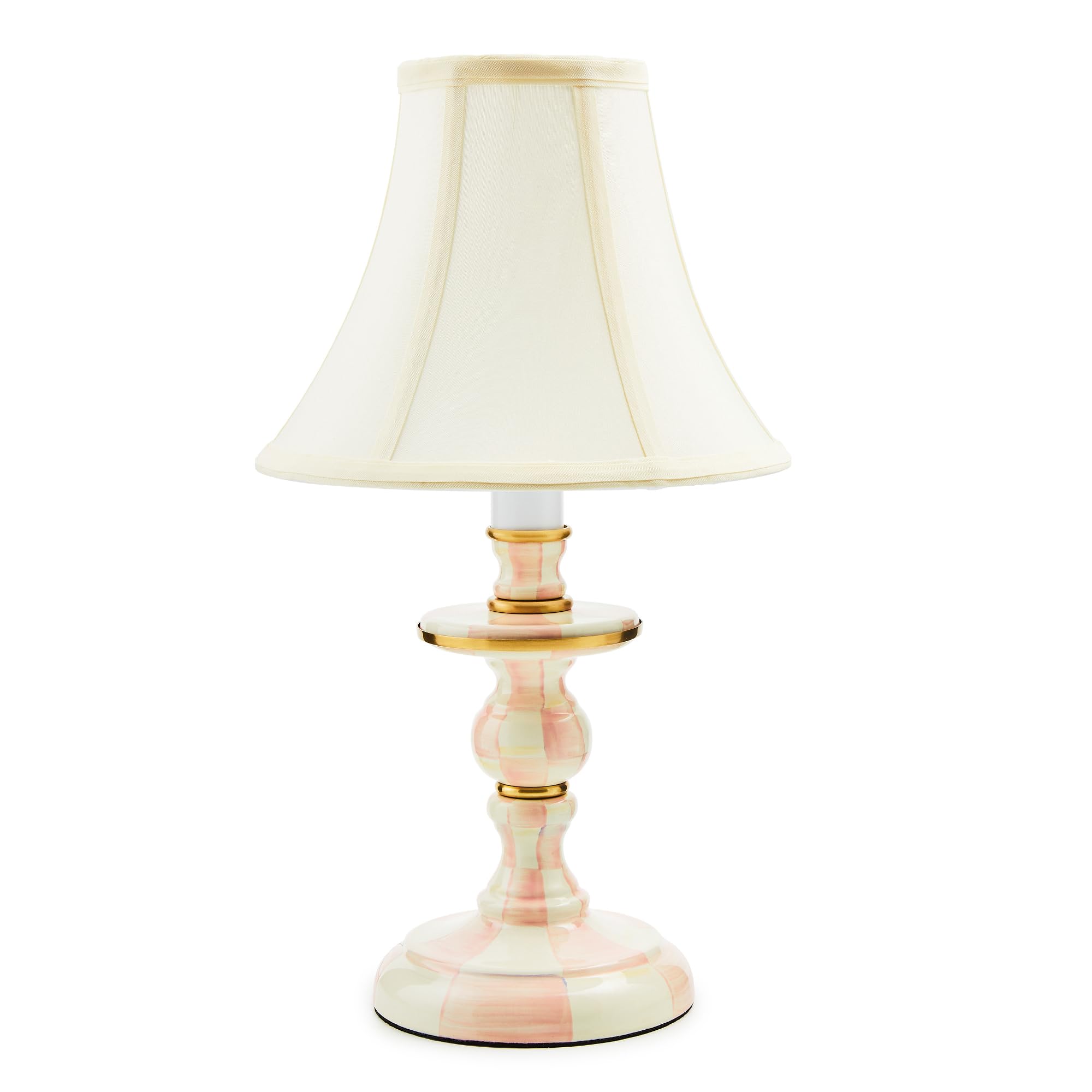 Mackenzie-Childs Candlestick Lamp, Decorative Lamp For Living Room Or Bedroom, Pink-And-White Rosy Check