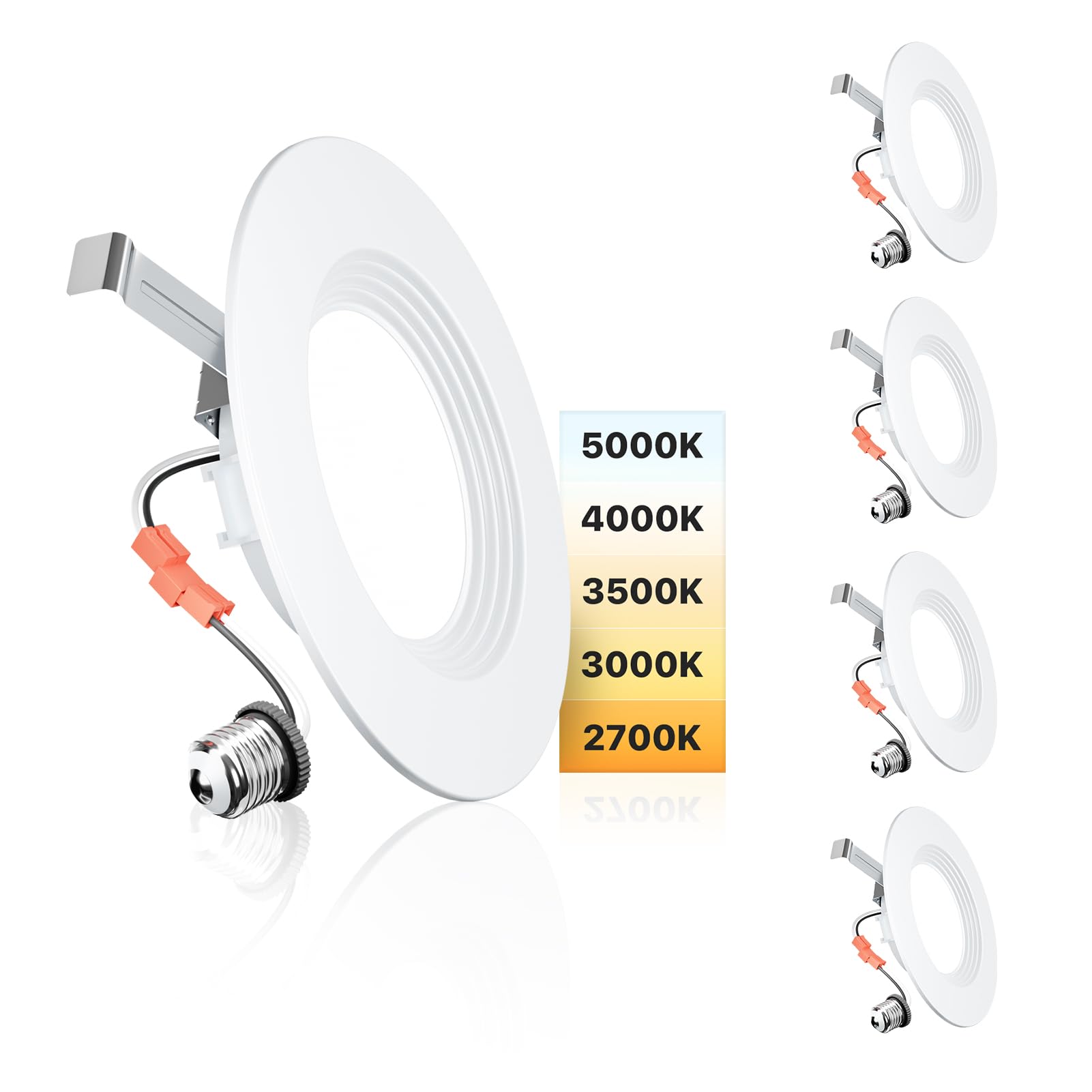 Ensenior 5/6 Inch 5Cct Led Can Lights 4 Pack, Retrofit Led Recessed Lighting, Baffle Trim, Dimmable, 9W=110W, 1000Lm, 2700K/3000K/3500K/4000K/5000K Selectable, Ic Rated - Etl & Fcc