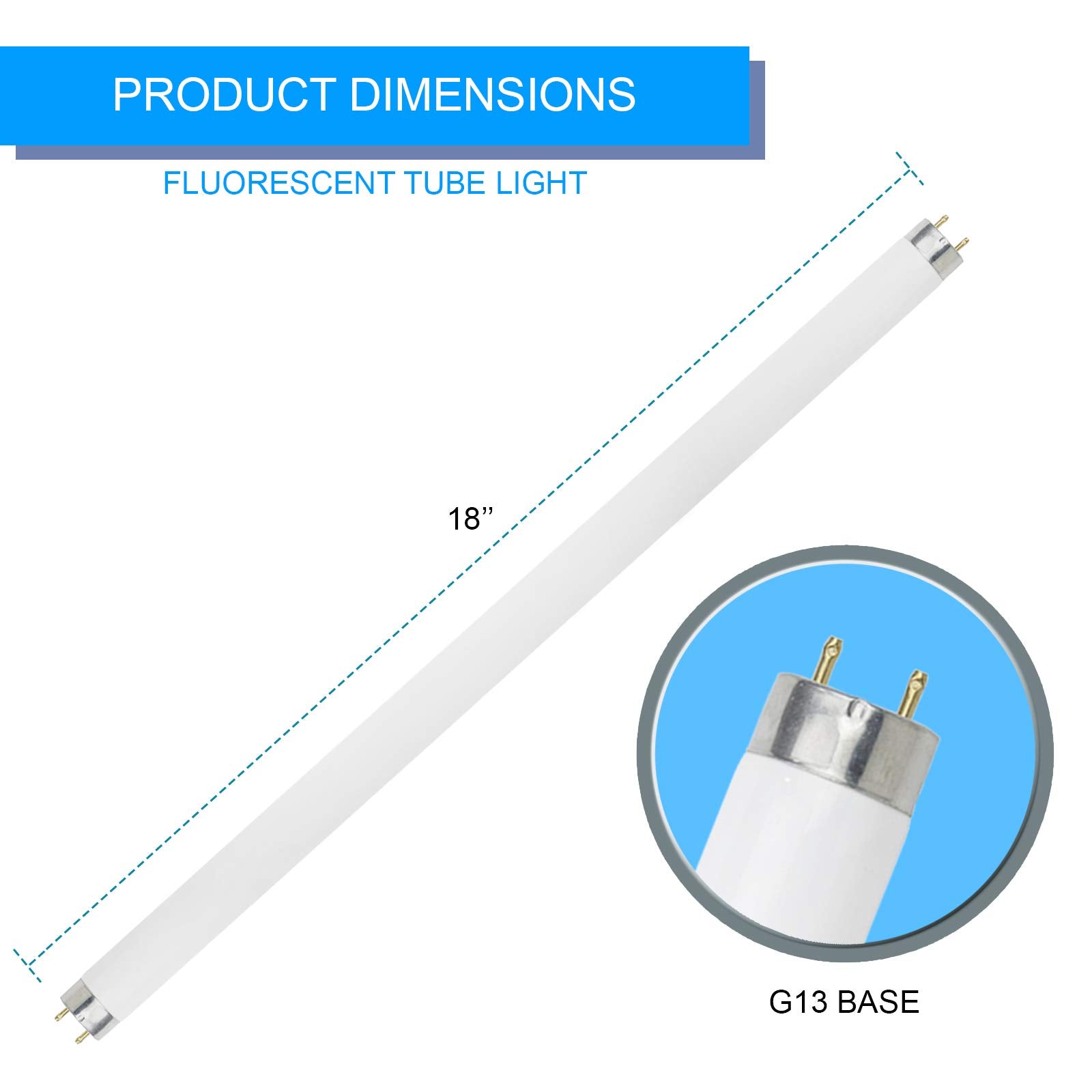 DYSMIO F15T8-CW 15W T8 Straight Tube, Medium Bi-Pin Base, 4100K Cool White, Pack of 8