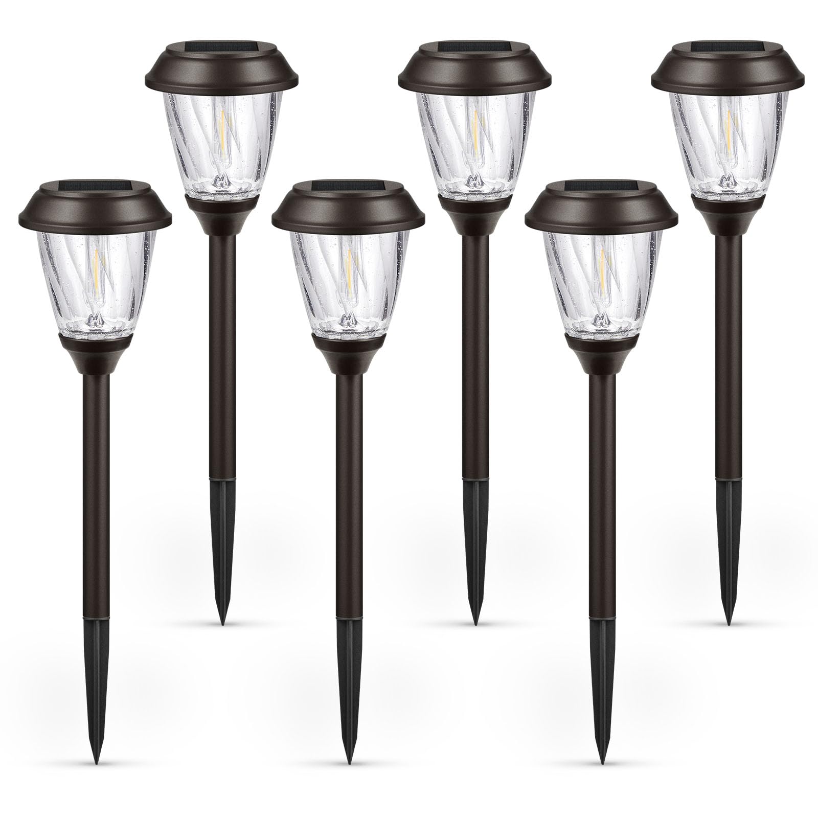 XMCOSY+ Solar Garden Lights, IP65 Waterproof, Stainless Steel, 10/25 LM, Warm White, 6 Pack, Model SL-0204-06, Reddish-B