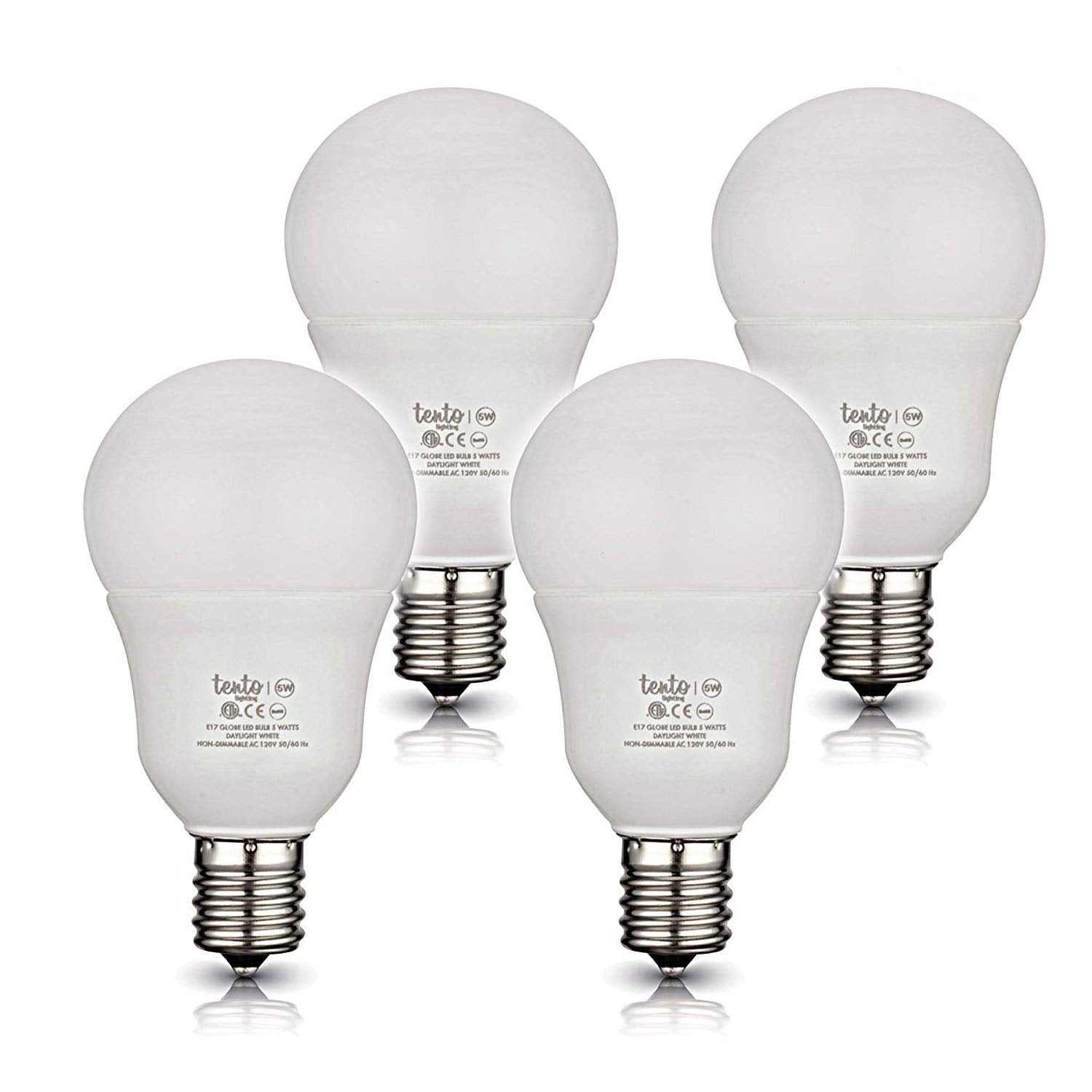 tento E17 LED Bulb Daylight 6000k 40w Replacement 5 Watts Only | E17 Intermediate Base Globe LED Bulbs Pack of 4 Daylight White