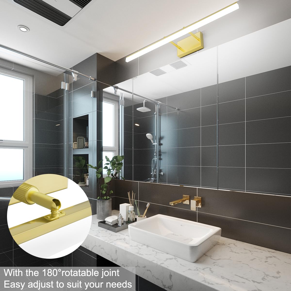 Aipsun 31.5in Brushed Brass LED Bathroom Vanity Light Fixture, Model 6481, Gold, Aluminum