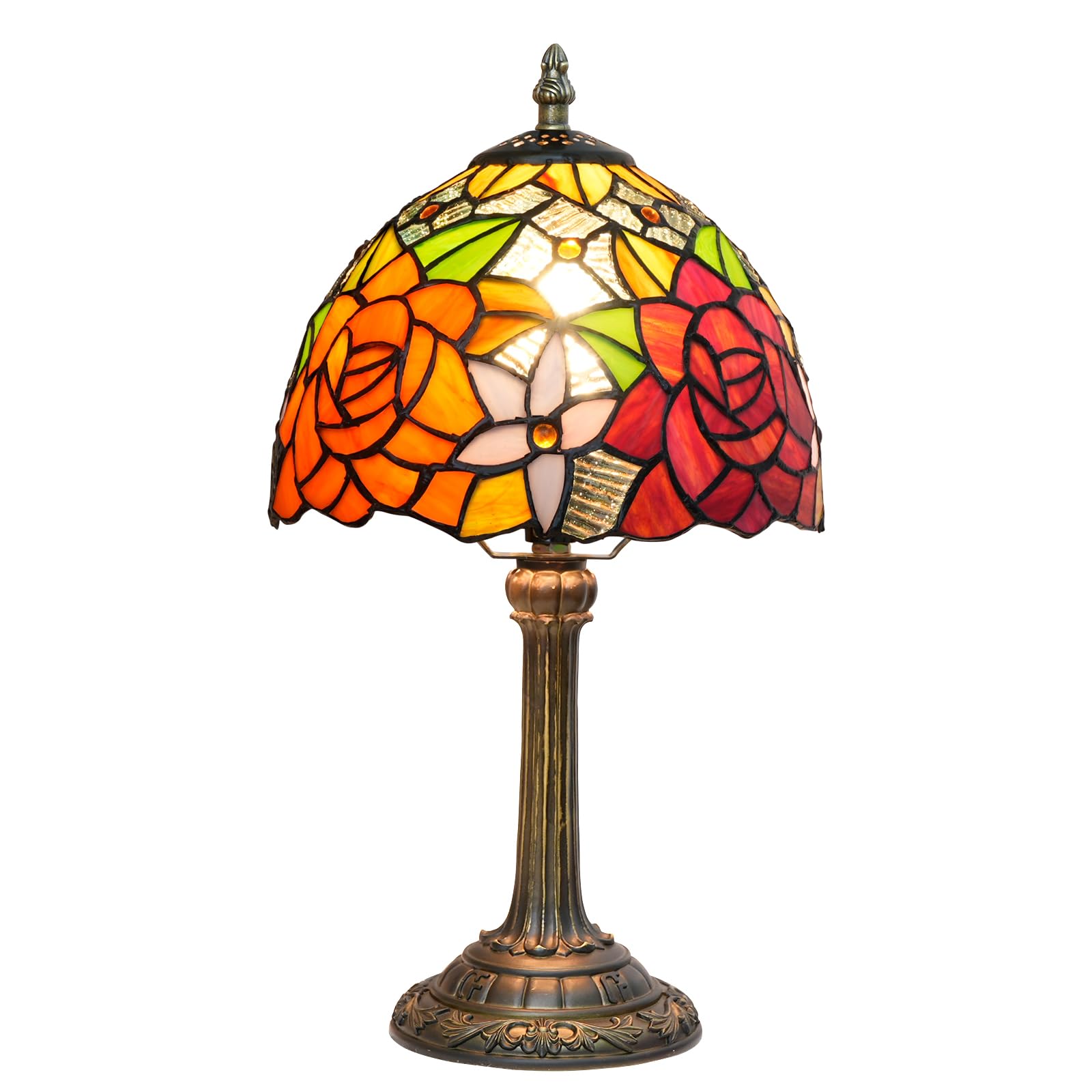 wecrejoni 8 inches Stained Glass Table Lamp Gorgeous Rose Tiffany Style Bedside for Desk Reading Light Bedroom Dorm Living Kitch