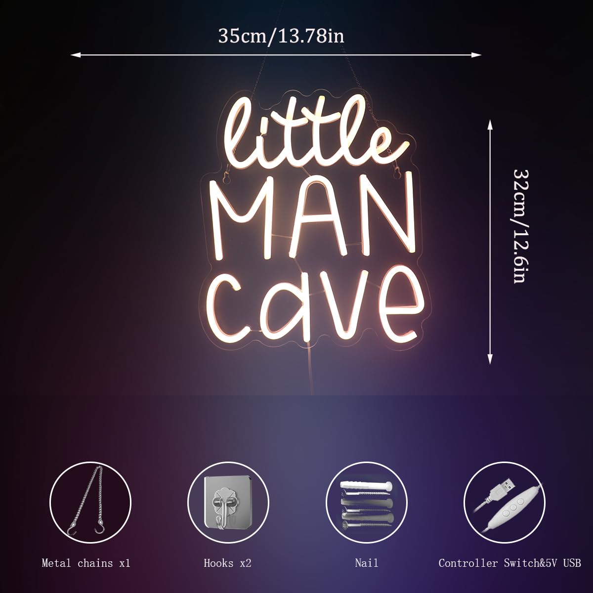 Little Man Cave Neon Sign  Decorative Neon Lights For KidS Room Play Room Wall Decor Neon Light Sign  Christmas Birthday KidS Gift Thanksgiving Gift(Warm White)
