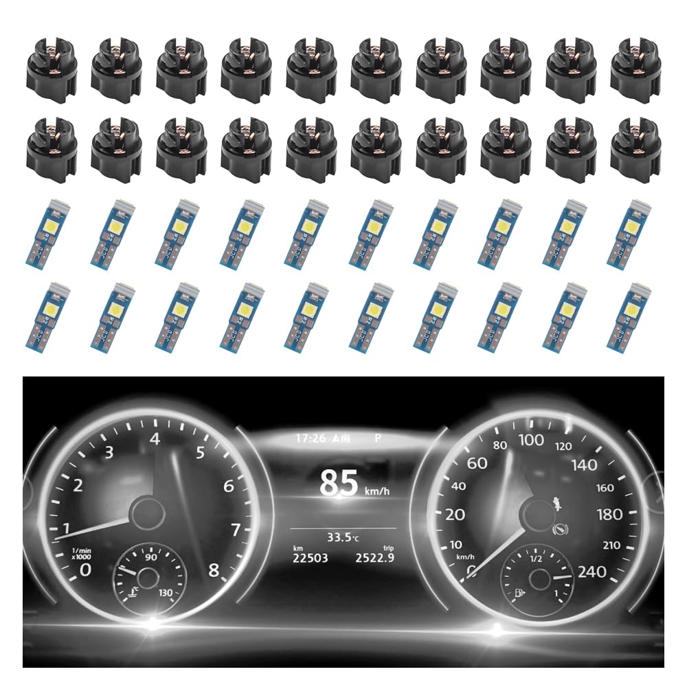 20PCS Car LED Dash Lights - Super Bright Instrument Cluster Light Bulbs with T5 37 74 LED Bulbs & Twist Lock Socket - Universal 