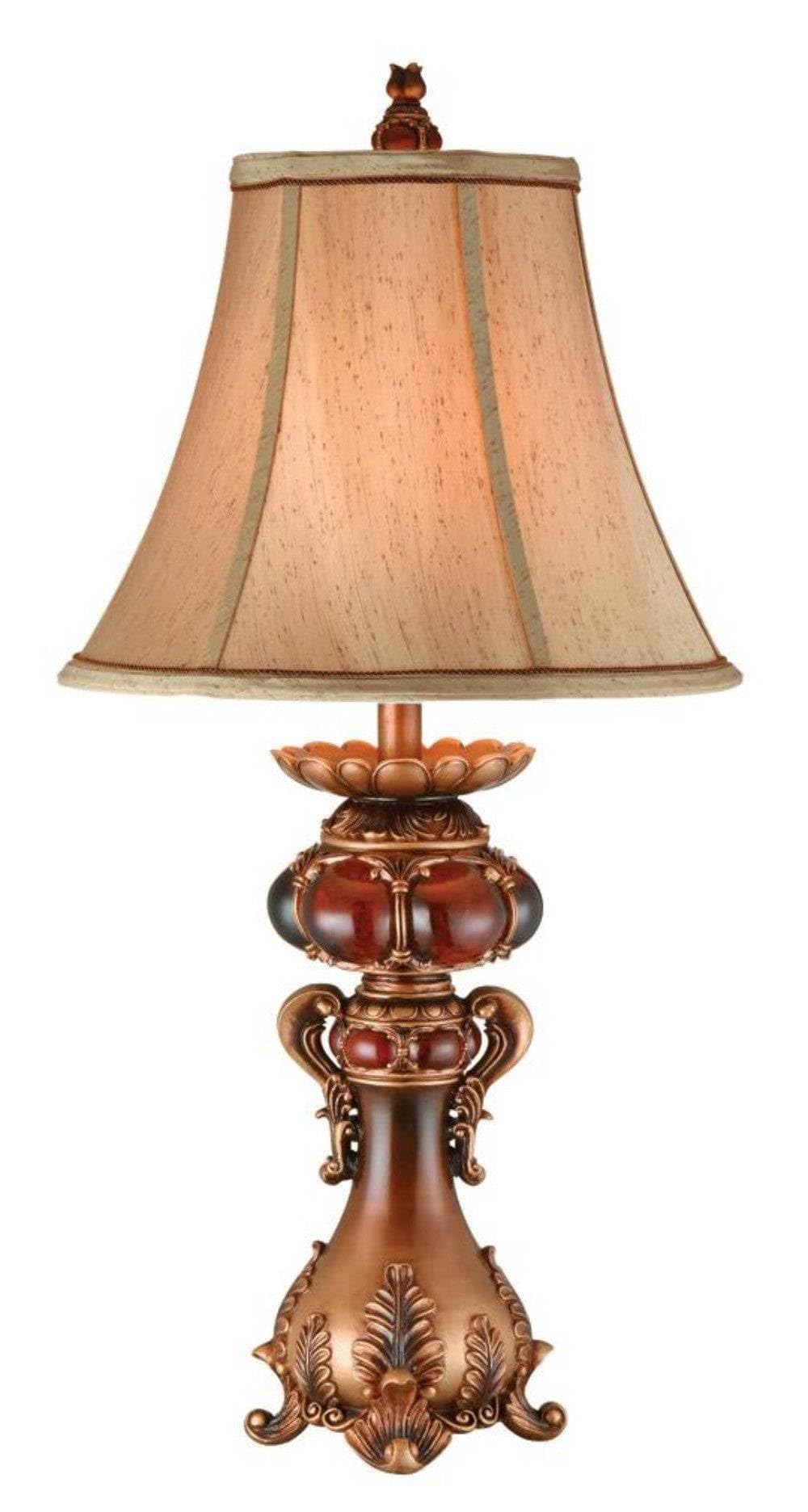 HomeRoots Antique Inspired Table Lamp, Linen Shade, Model 468631, Marble and Metal Base