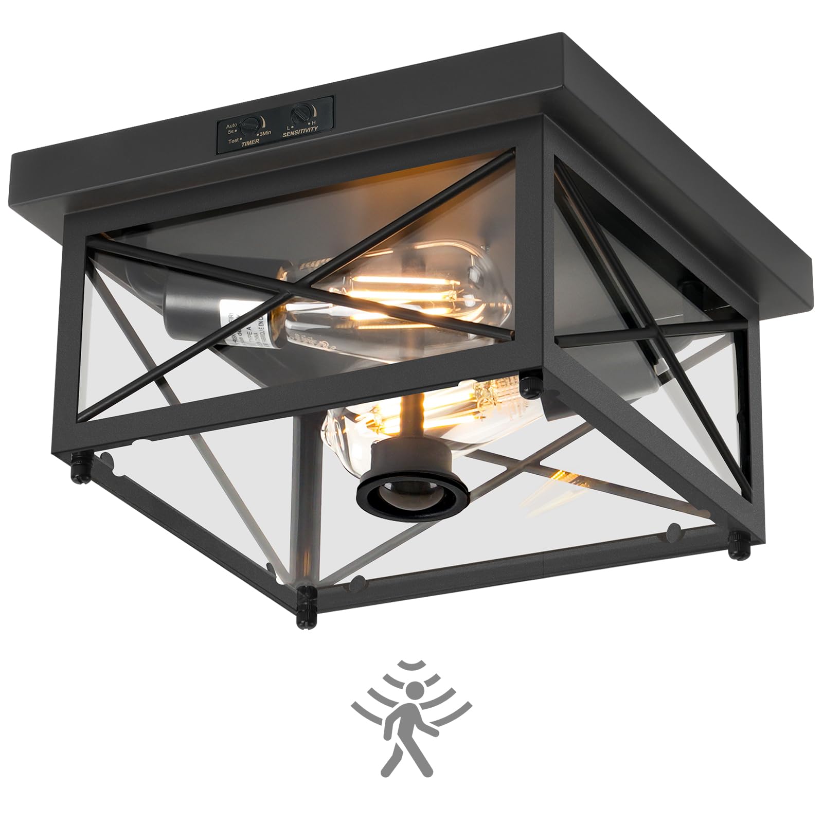 Goebleson Motion Sensor Outdoor Ceiling Light, Porch Lights Outdoor Ceiling, 2-Light Outdoor Flush Mount Light Fixtures Ceiling 