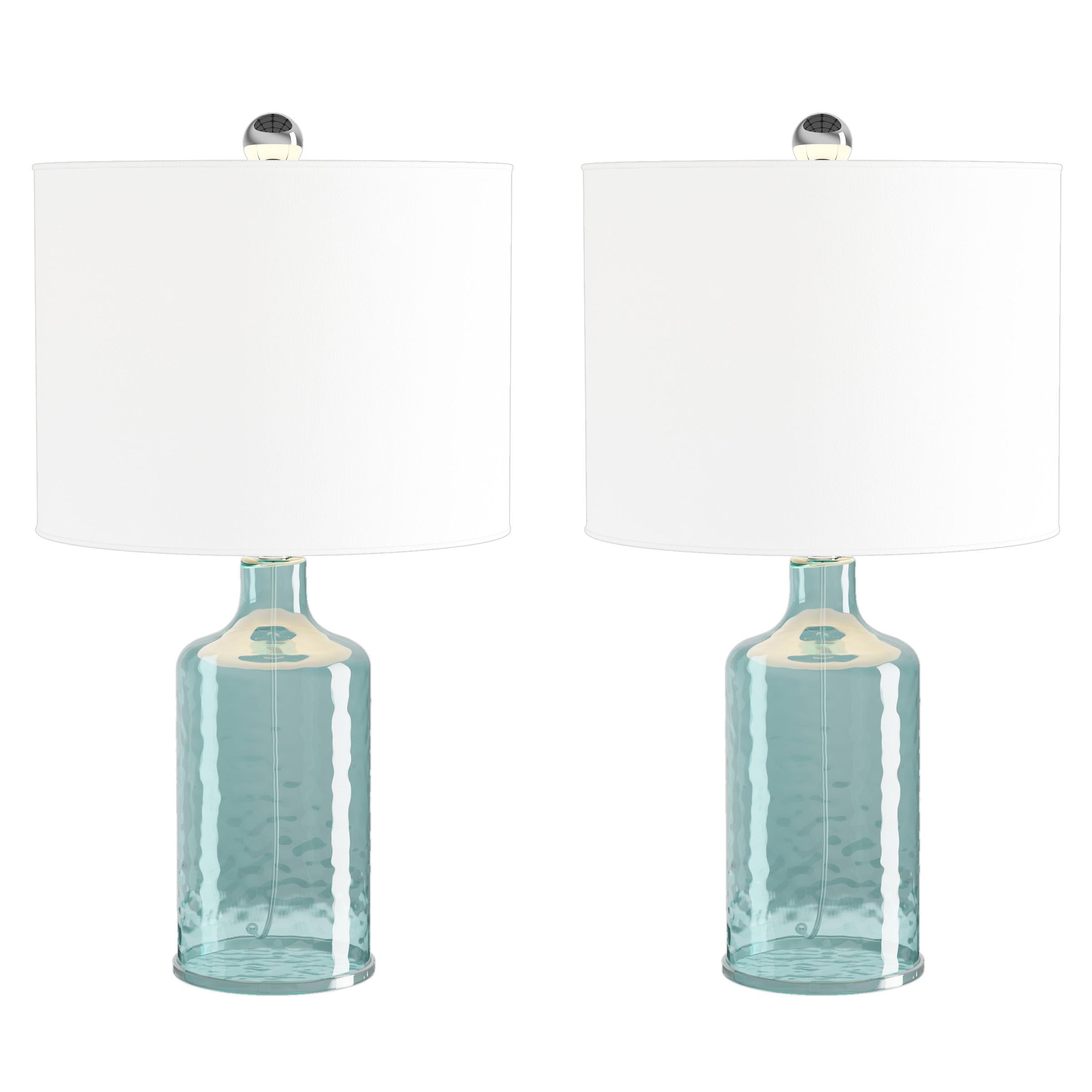 Lavish Home Set of 2 Table Lamps - Glass, Metal, Blue, LED Bulbs, Open Bases, Model 72-LMP1-2-2
