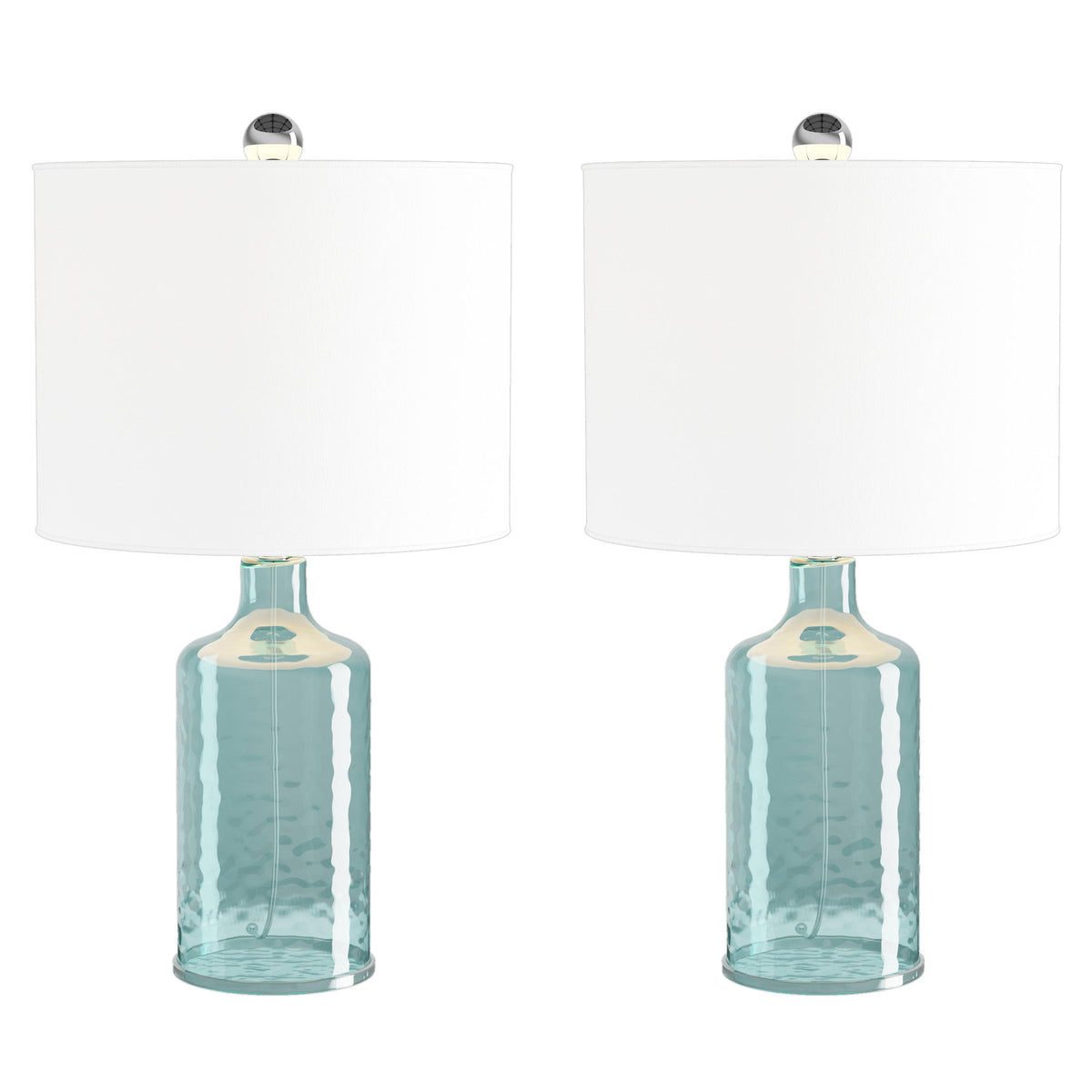 Open Base Lamp Lavish Home Set of 2 Table Lamps - Glass, Metal, Blue, LED Bulbs, Open ...