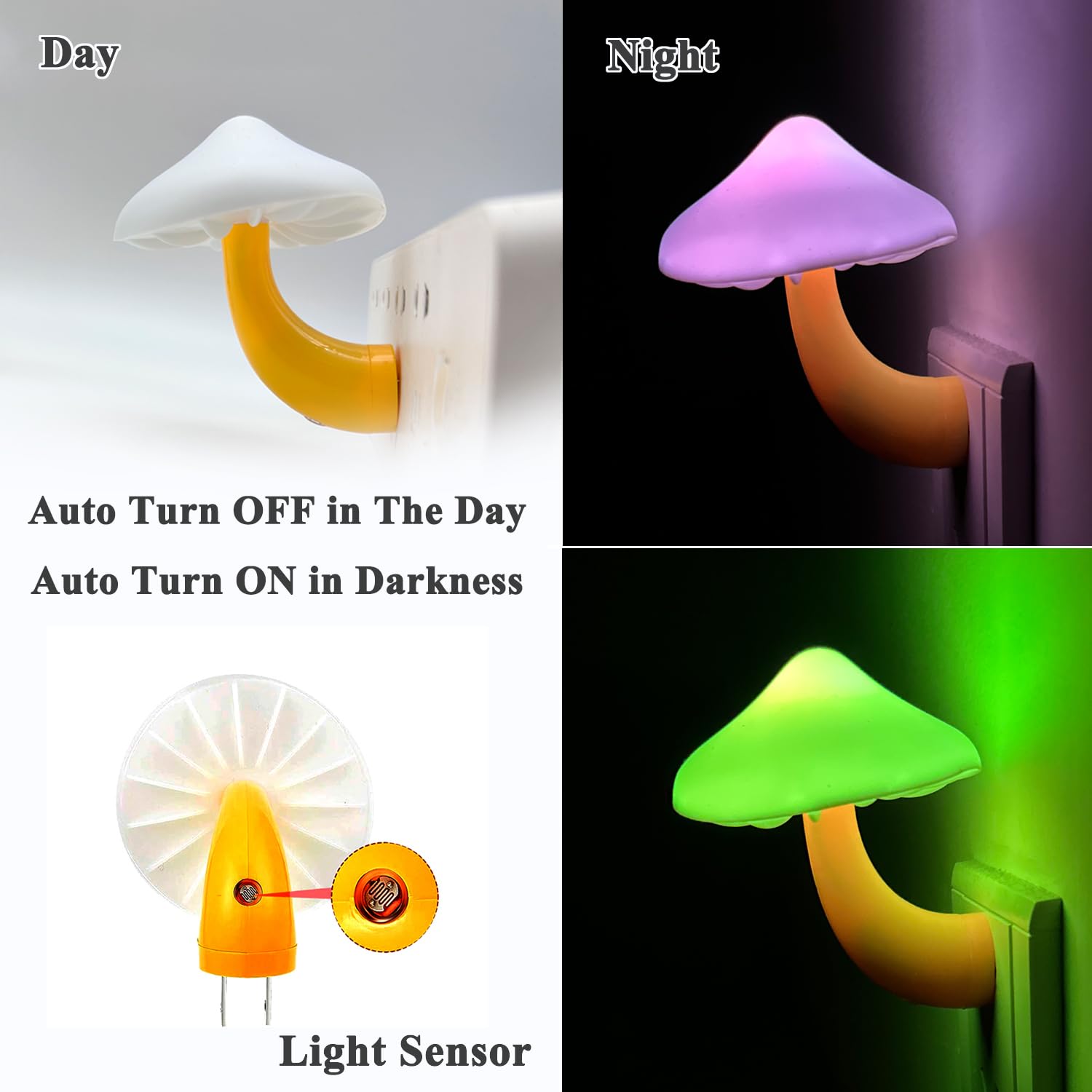 Kazgroth Color Changing Mushroom Night Light - RGB Plug-in Lamp for Kids & Adults, Cute Nursery Decor for Bedroom, Bathroom, Kitchen, Hallway
