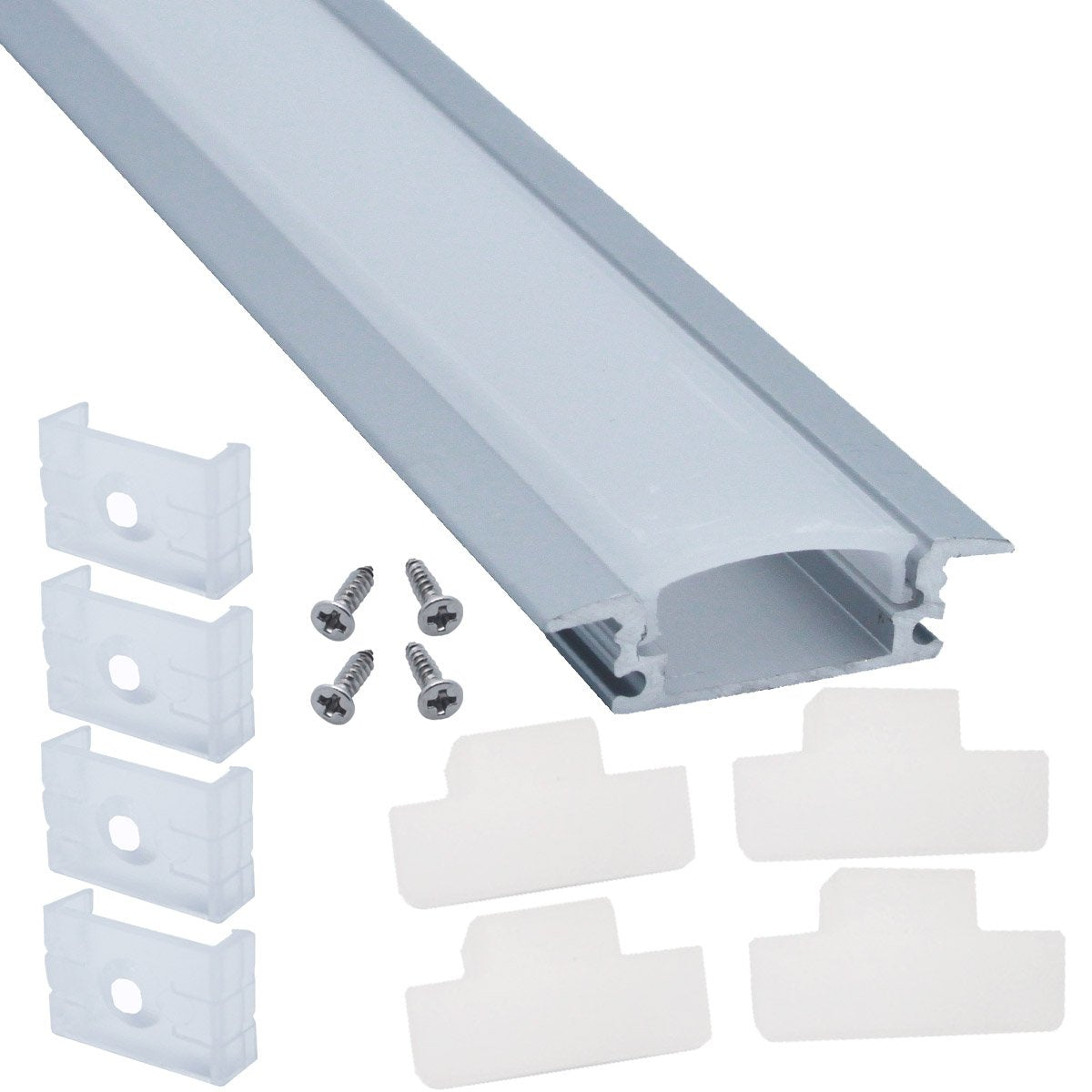 Litever LED Strip Aluminum Channels, 10 Pack, 1 Meter, Slim Recess, Silver Anodizing, Model LL-007-G, Frosted Diffused Diffuser