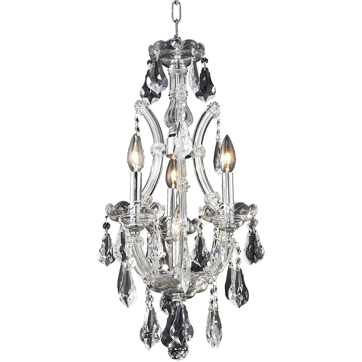 Elegant Lighting 2801D12C/RC Royal Cut Clear Crystal Maria Theresa 4-Light, Single-Tier Crystal Chandelier, 12" x 22", Finished in Chrome with Clear Crystals