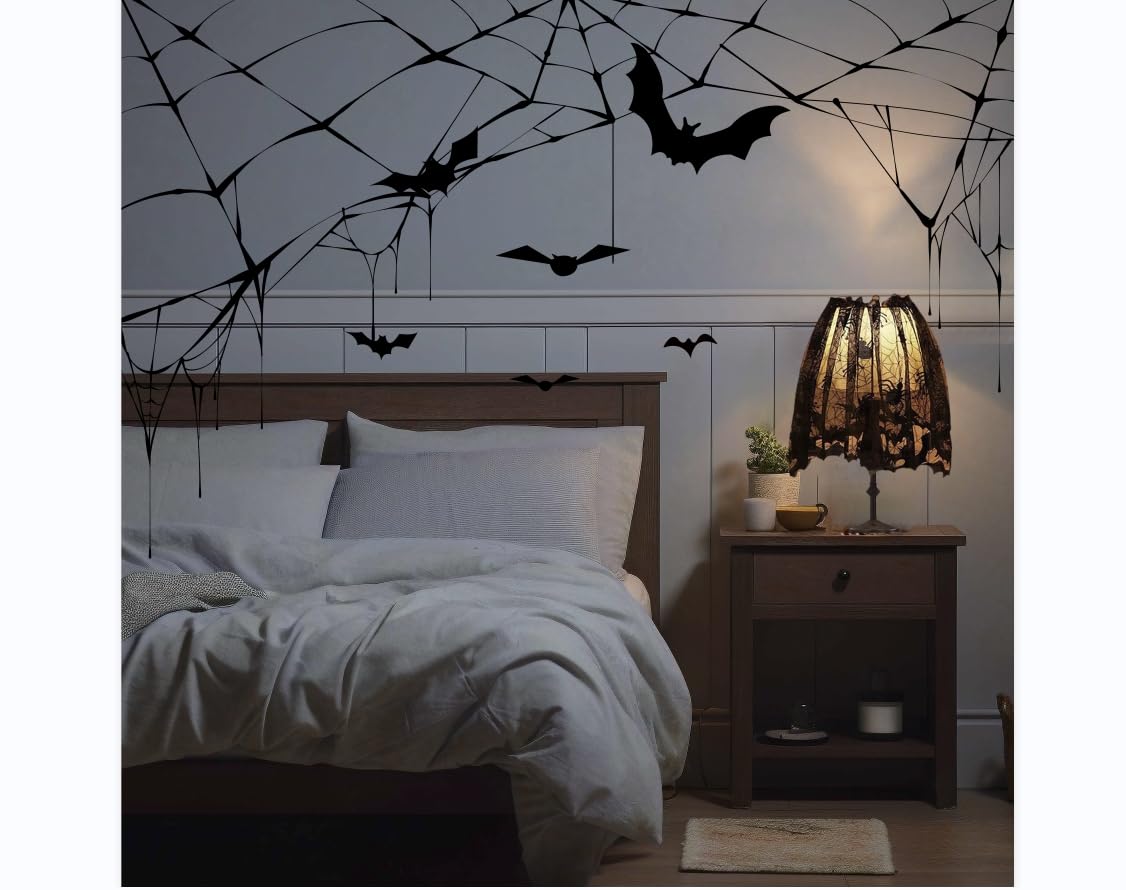 4Pcs Halloween Lamp Shade Cover Decorations, Lampshades Cover Decor Supplies, Large 20 X 60 Inch Spiderweb Lamp Shade Cover,Happy Halloween Indoor And Outdoor Decorations
