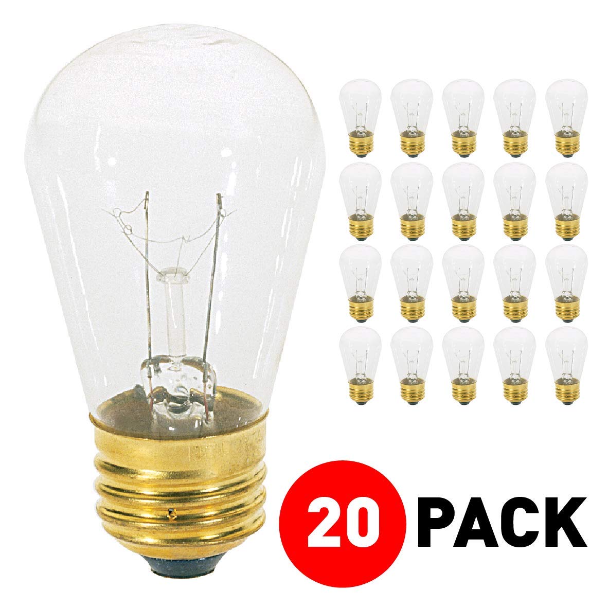 11S14/C, 11-Watt S14 Replacement Incandescent, Clear Glass Light Bulbs, 2700K Warm White, Dimmable, E26 Medium Base, Use Display