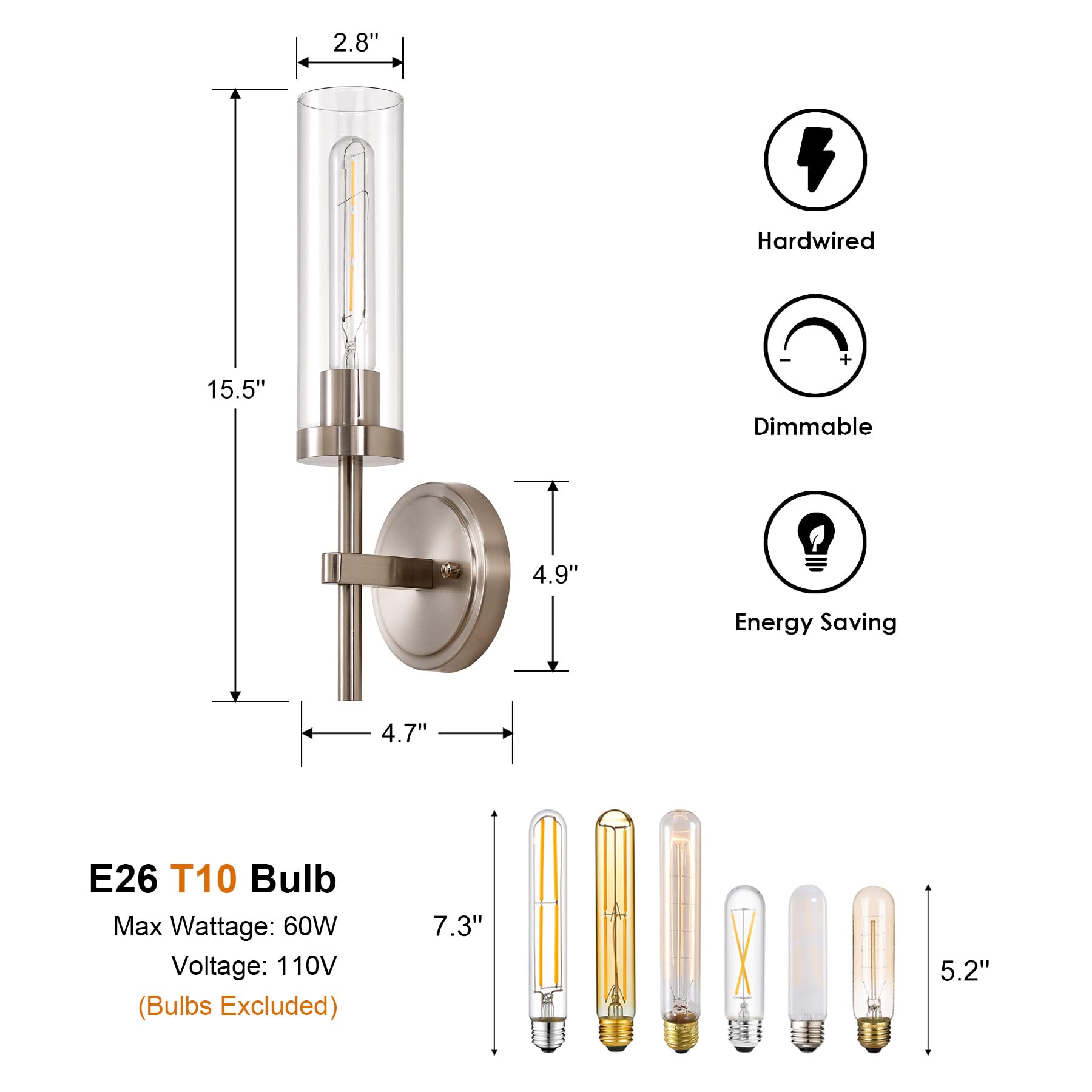 Santostock Brushed Nickel Hardwired Wall Sconces Set Of 2, Modern Bathroom Sconces Vanity Light Fixture, Farmhouse Wall Mount La