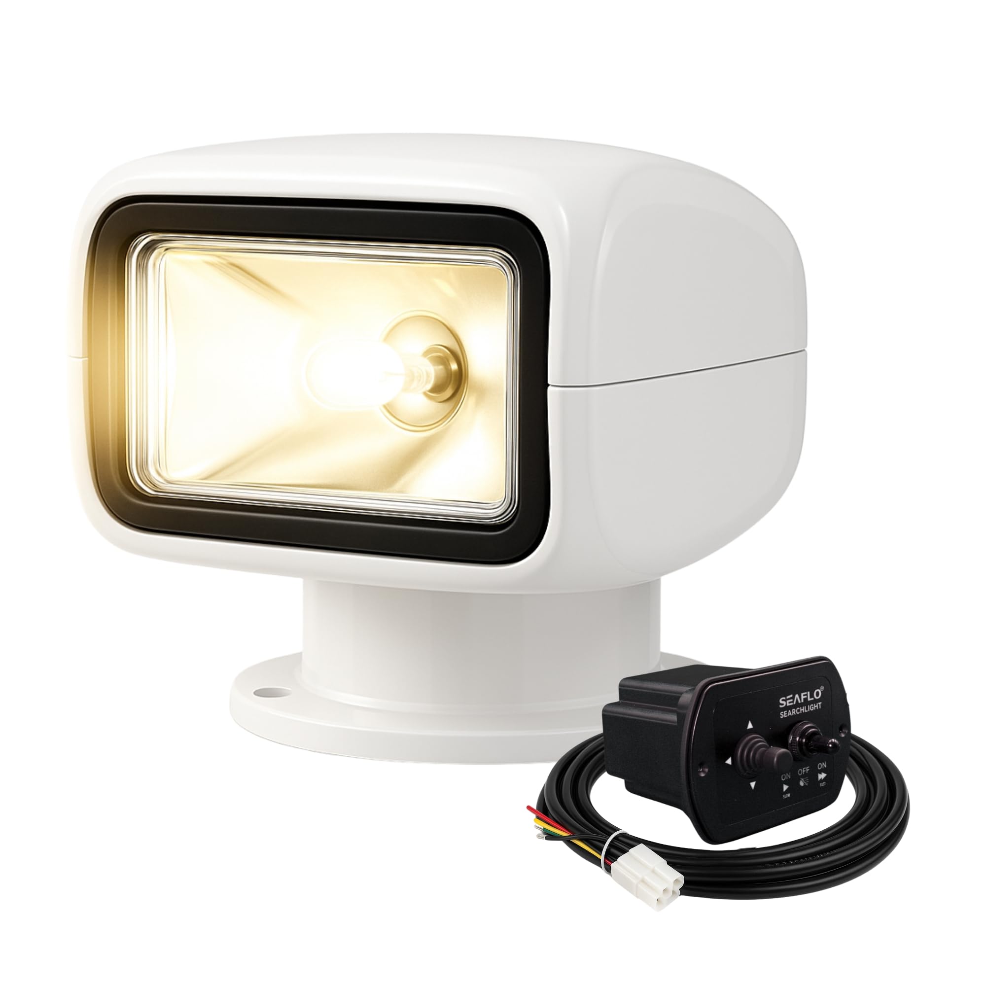 SEAFLO 02 Series 360 Rotating Remote Control Halogen Boat Searchlight - 12V DC 50W, IP65 Waterproof, Beam Distance: 1266 FT (386