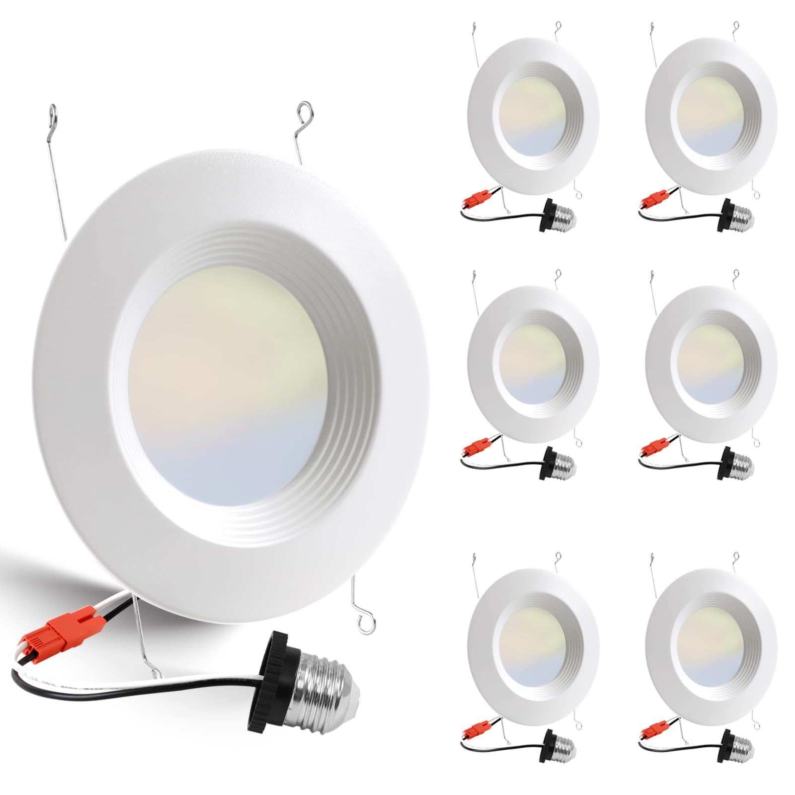 6 Pack 5/6 Inch 5CCT LED Recessed Lighting Retrofit, 2700K/3000K/4000K/5000K/6500K Selectable, Dimmable Can Lights with Baffle T