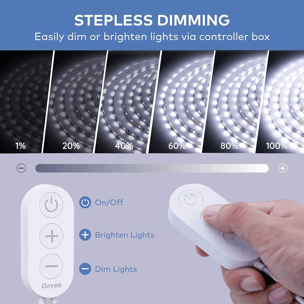 Govee LED Strip Lights 32.8ft, 6500K Dimmable Daylight White, 600 LEDs, Model H6187, Ideal for Mirror, Under Cabinet, Living Room