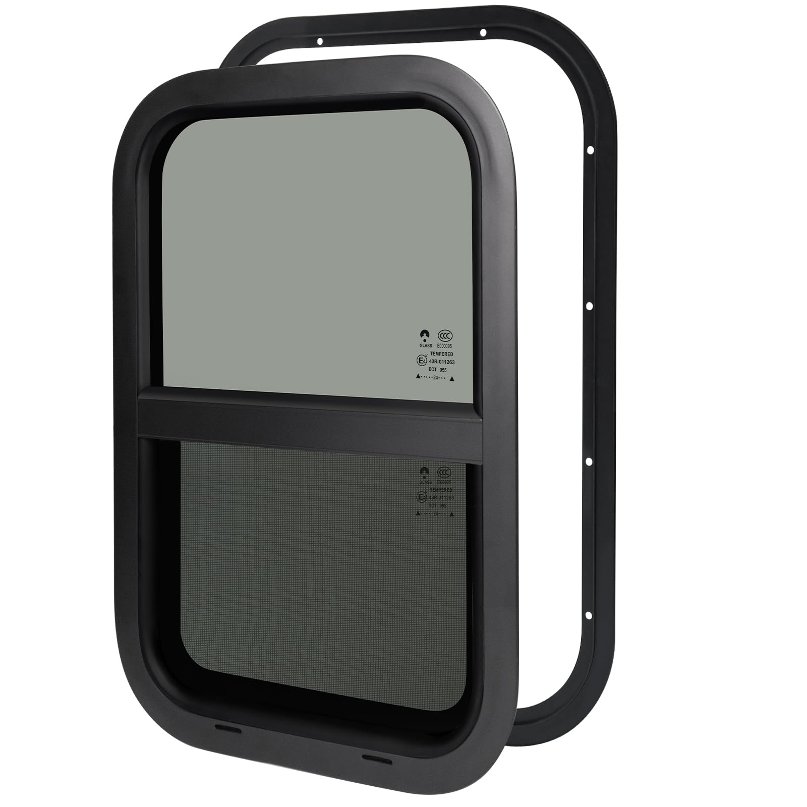 NOVINO RV Camper Windows, Vertical Sliding Replacement, 12inW x 24inH, Tempered Glass, Black, Model NRW-003