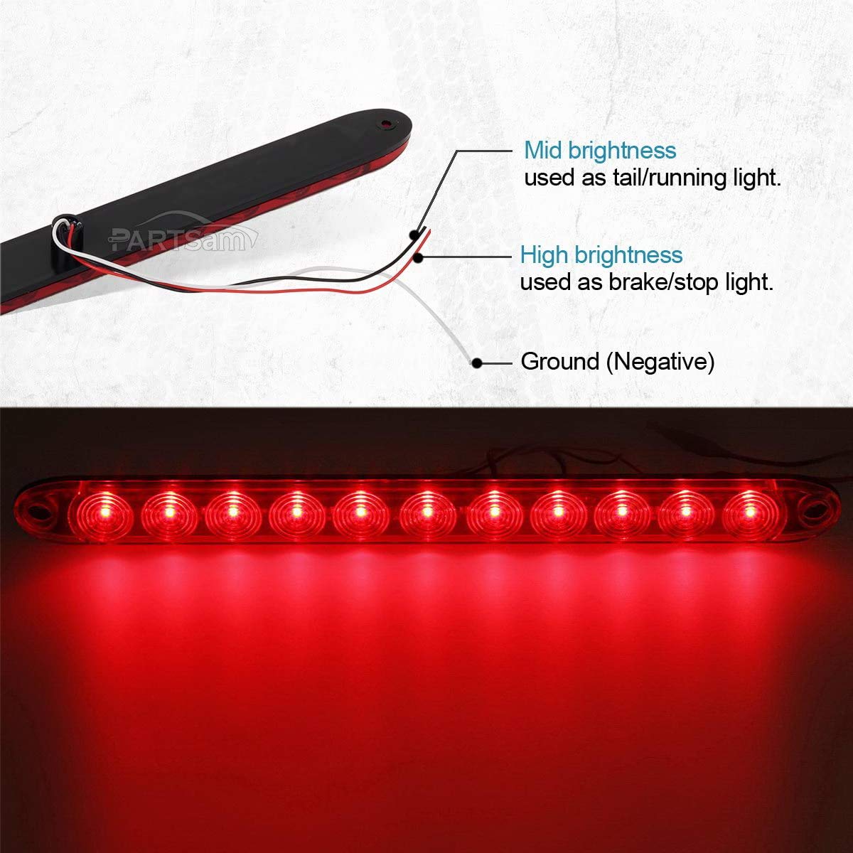 Partsam Submersible LED Trailer Light Kit, Square Stop Turn Tail Lights, Red/Amber, Standard Size, Model 13, Includes Wire & Bracket