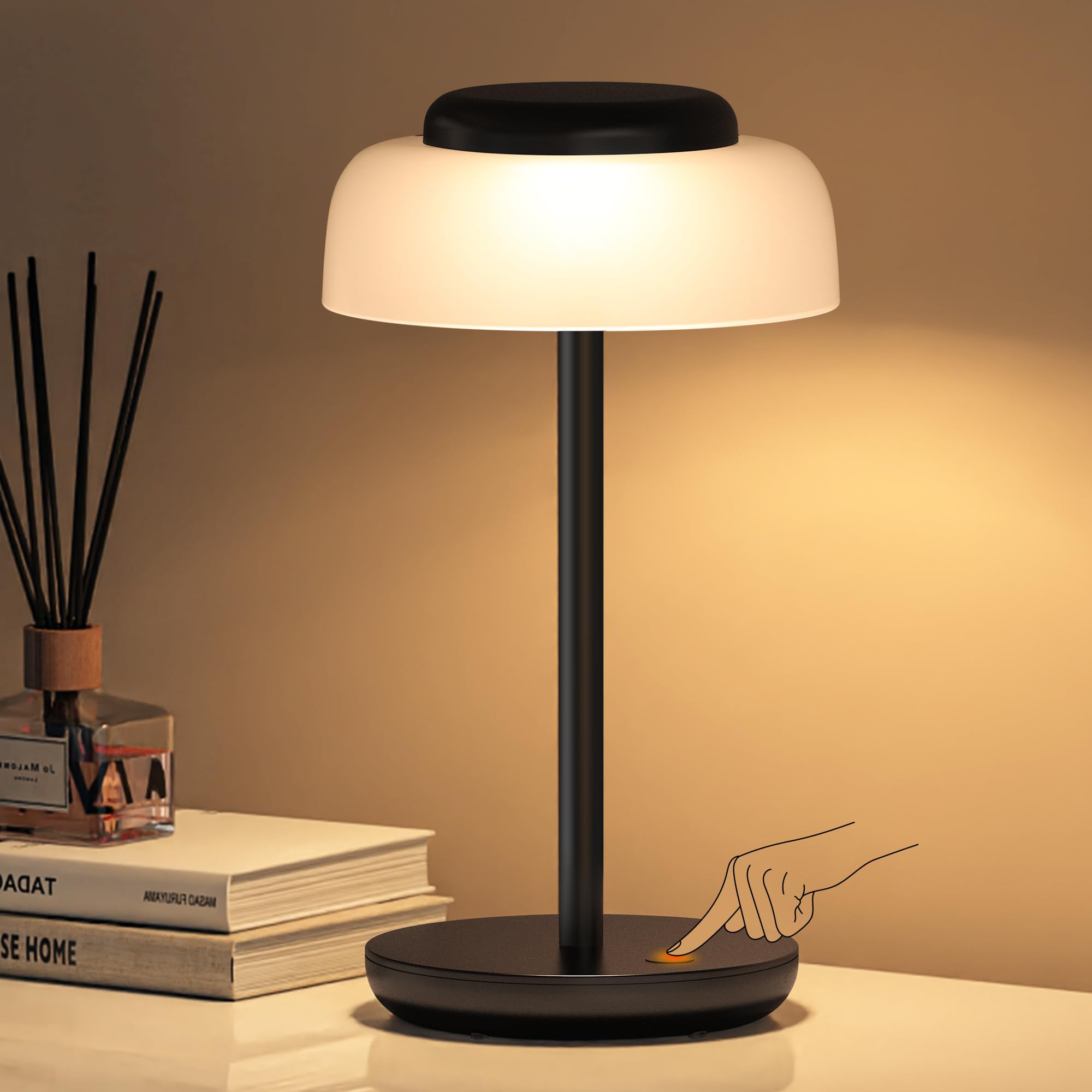 QiMH LED Table Lamp, 5000mAh Rechargeable, Waterproof, 3-Level Brightness, 1 Pack, Black, Model VSH45B