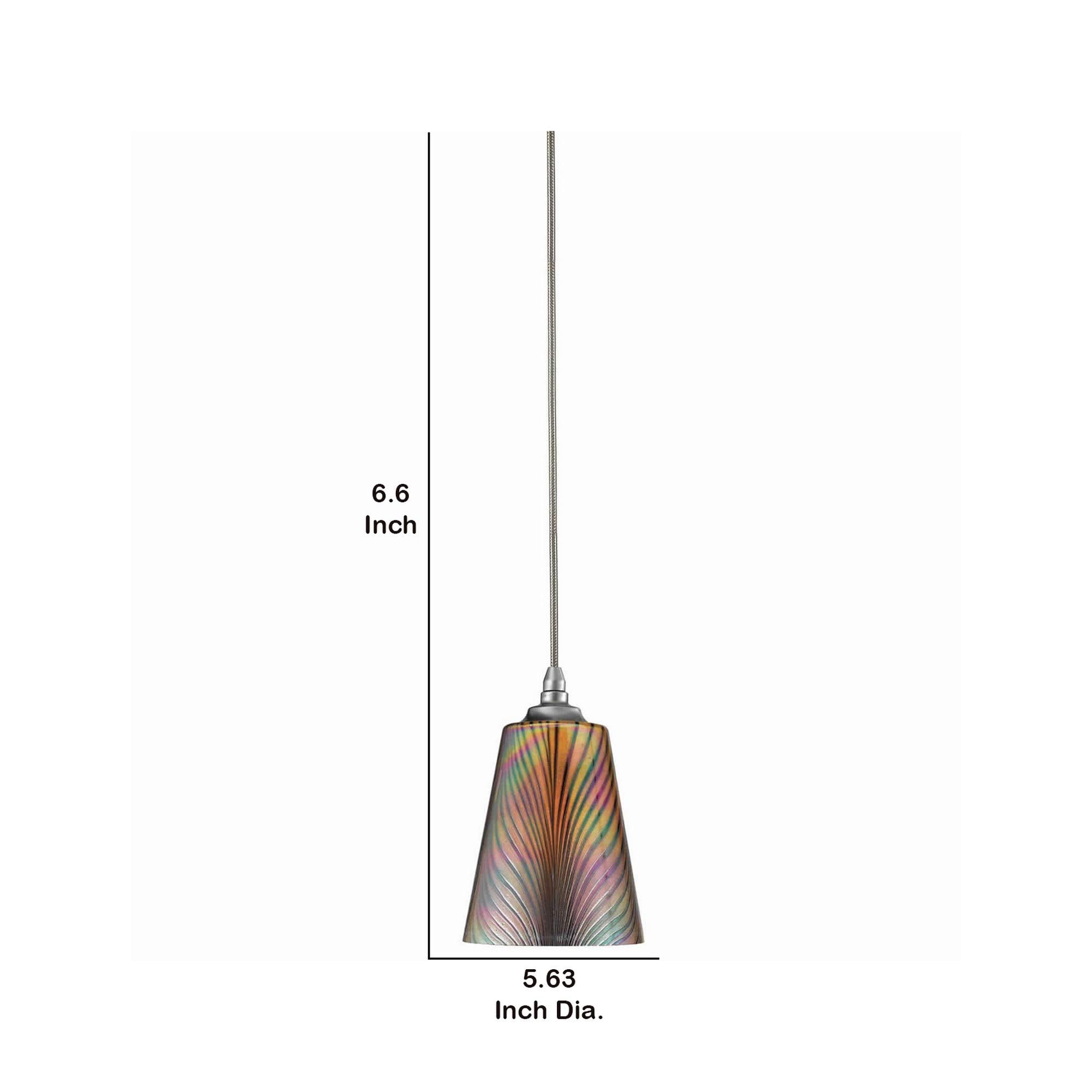 Benjara Bm223553 Tapered Design Glass Shade Pendant Lighting With Canopy, Multicolor
