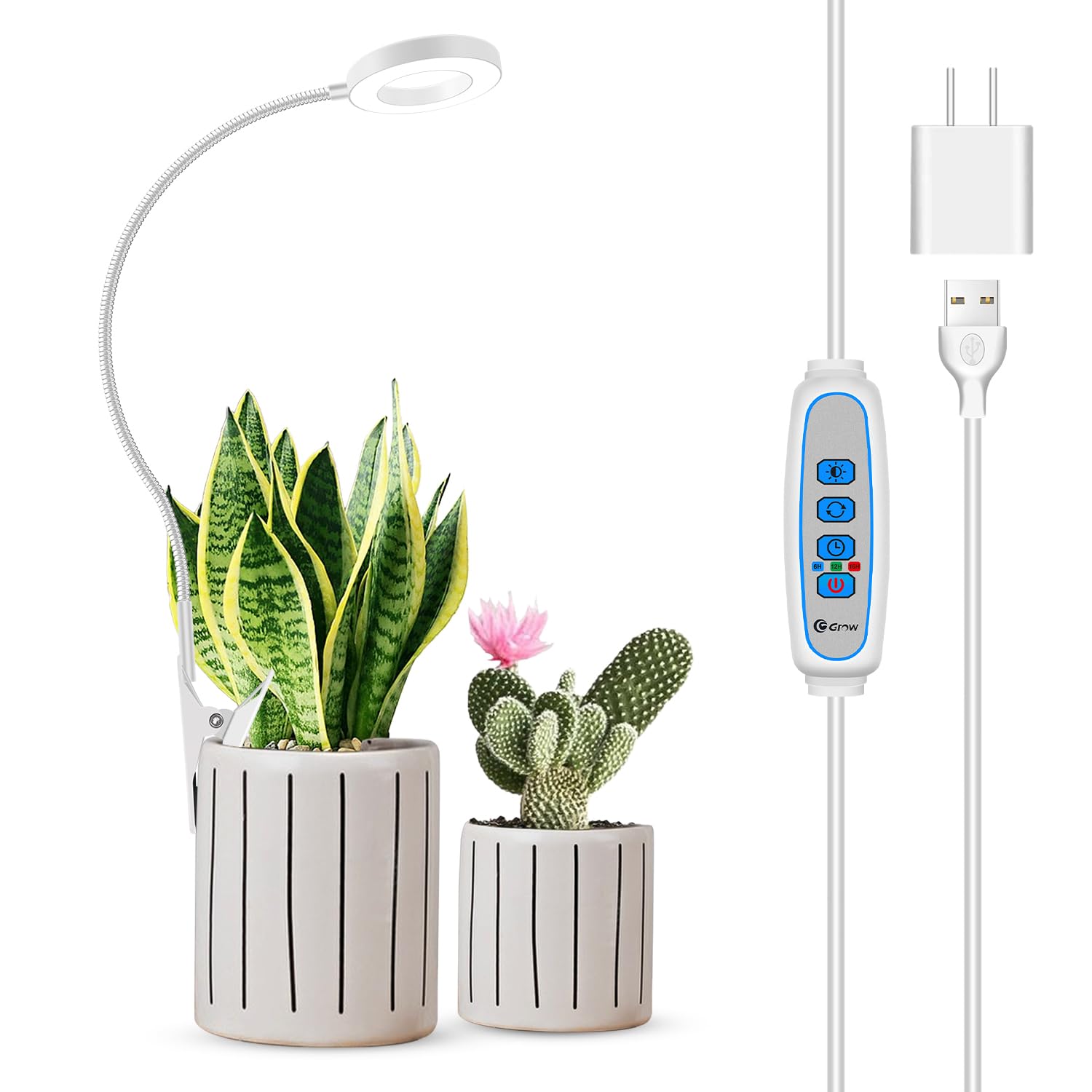 Xuligron Grow Light, Led Full Spectrum Plant Light For Indoor Plants, 2 Mounting Methods Clip Or Plug, White Halo Plant Growing