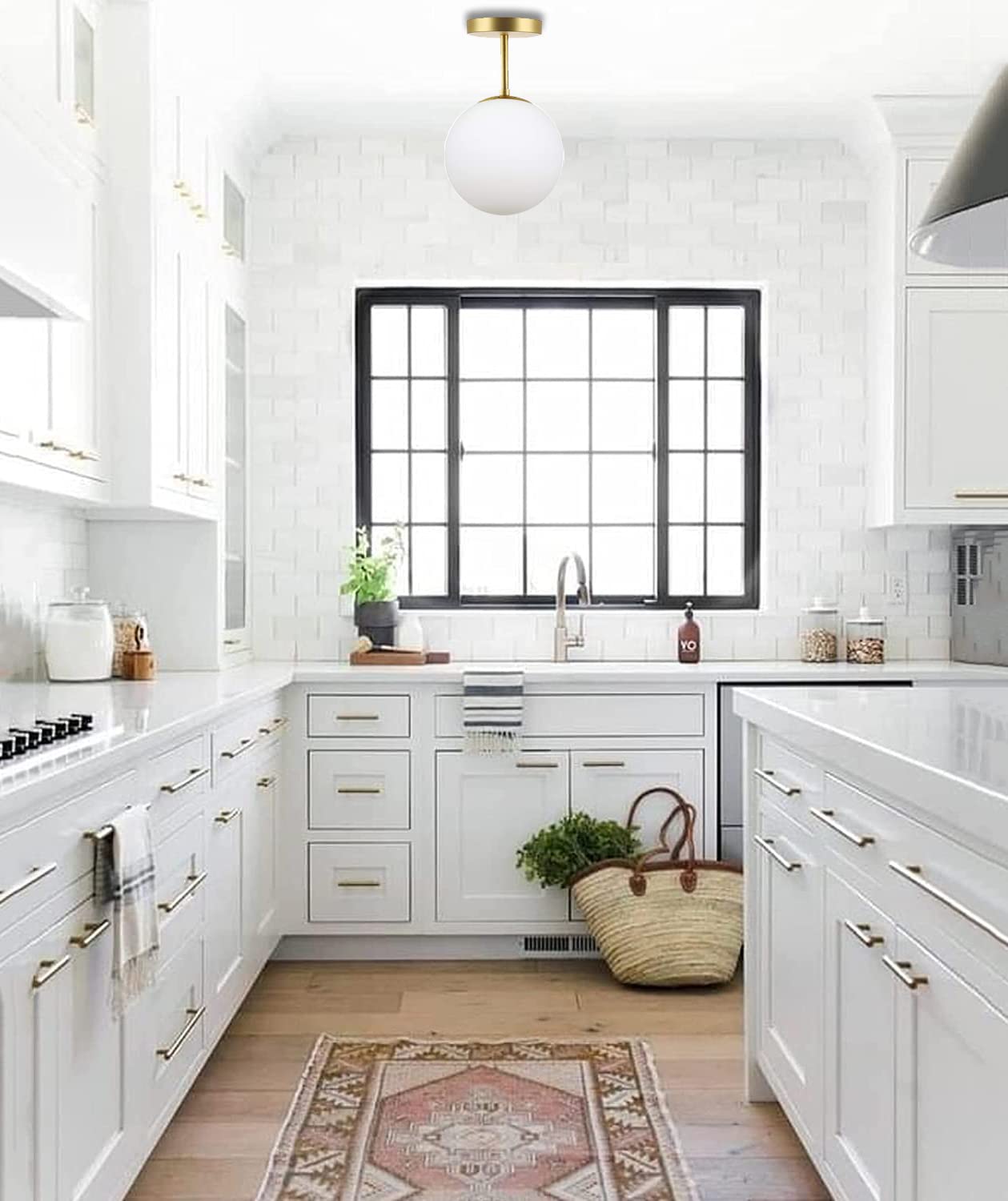 Gold Globe Semi Flush Mount Ceiling Light,Mid Century Modern Light Fixture Ceiling,Globe Ceiling Light For Hallway Living Room Kitchen Bedroom Storage Schoolhouse Laundry(Bulb Incl.)