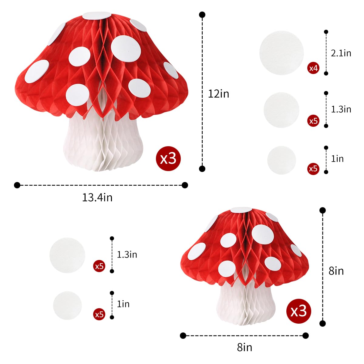 Yunxuan Mushroom Party Decorations, Mushroom Shaped Honeycomb Paper Lanterns For Birthday Party Garden Room Decor Pack Of 6