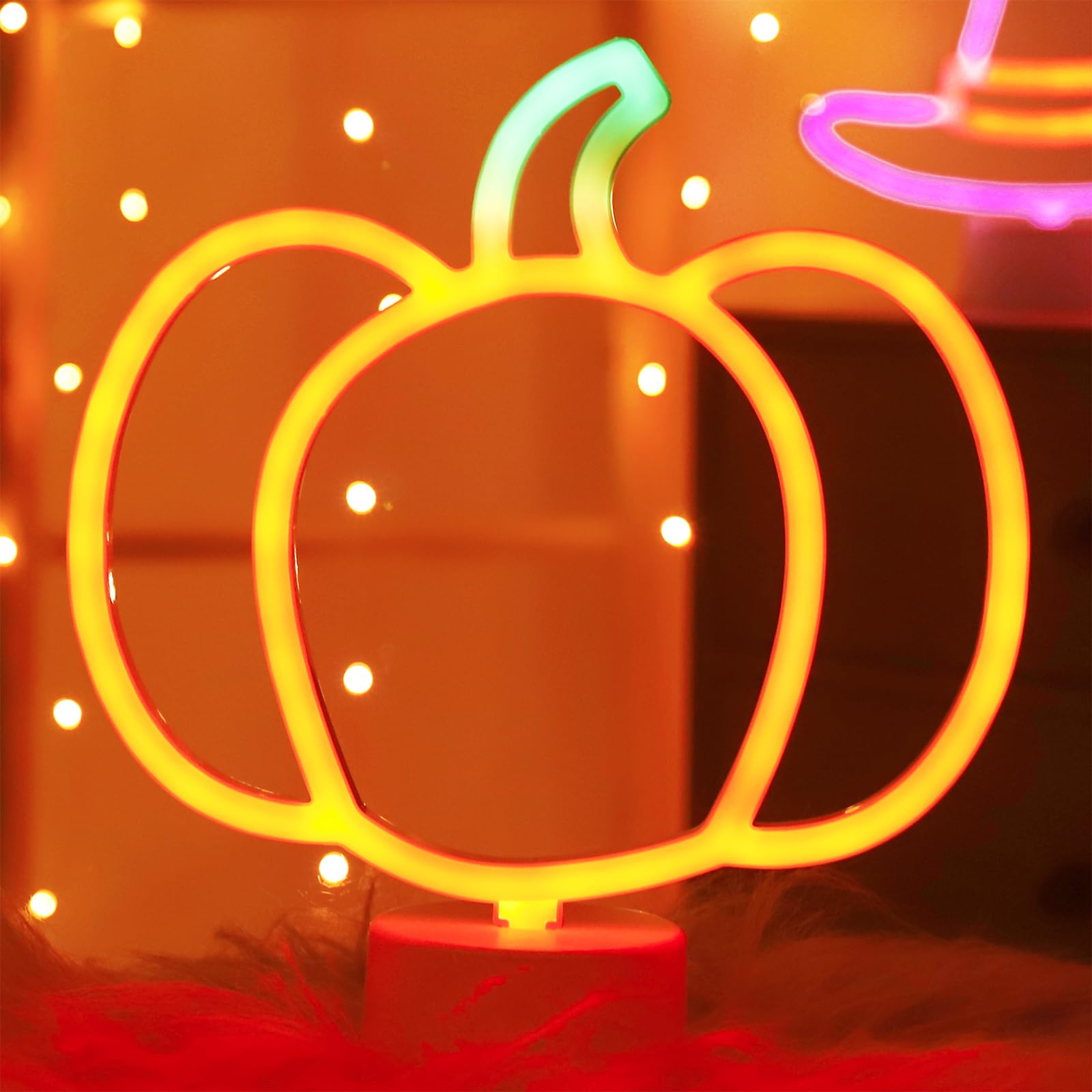 YAOZHOU Thanksgiving Table Decor,Pumpkin Lights Lamp, Neon Signs Battery Operated, Halloween Decorations Indoor, Cute Vintage Fall Decor for Home, Room, Kitchen, Desk, Office