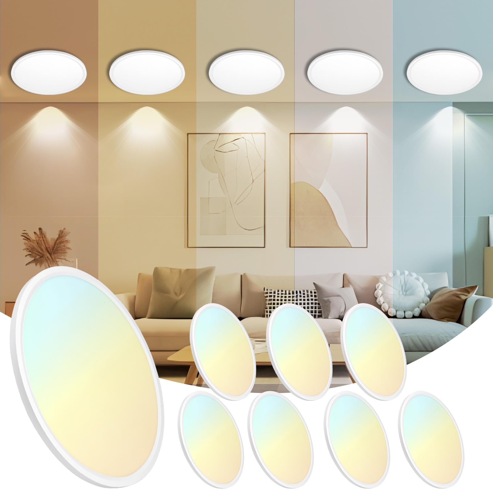 Sofiton 16 Inch LED Ceiling Light, Dimmable, 1950LM, 30W, Flush Mount, ETL Certified, 8 Pack, Round, Plastic