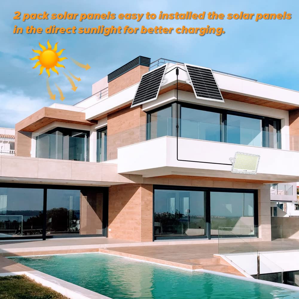 TINSUM 500W Solar LED Flood Lights, 30000 Lumens Dusk to Dawn Outdoor Security Lighting for Parking Lots, Stadiums, Yards, and Pools - White