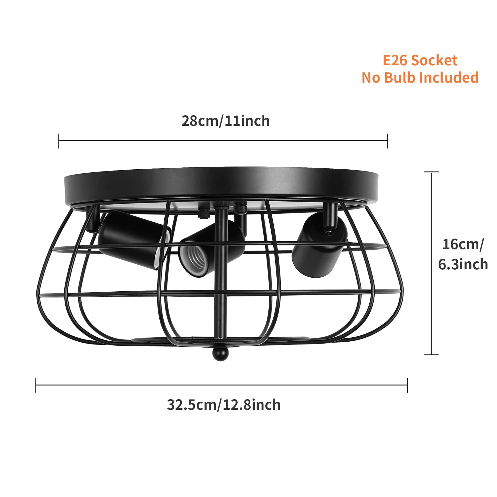 Foucasal Farmhouse Flush Mount Ceiling Light Black Ceiling Light Fixtures 3-Light Industrial Flush Mount Ceiling Light Metal Cag
