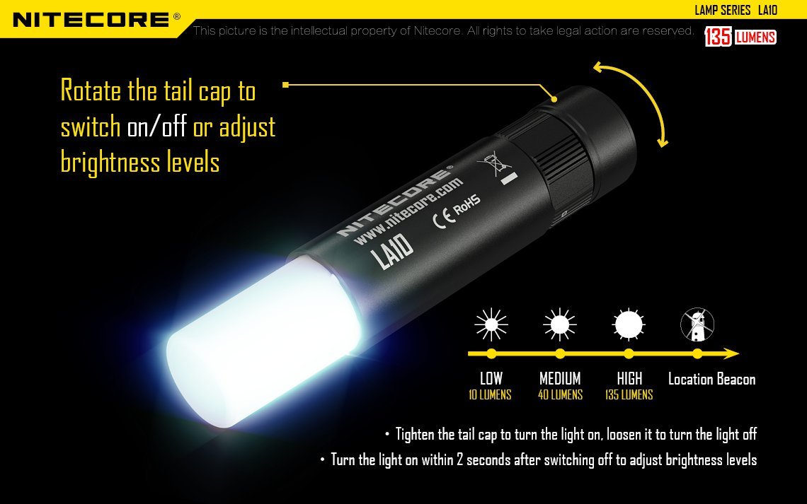 Nitecore LA10 Mini LED Camping Lantern - 135 Lumens, Lightweight, Includes AA Battery, Black