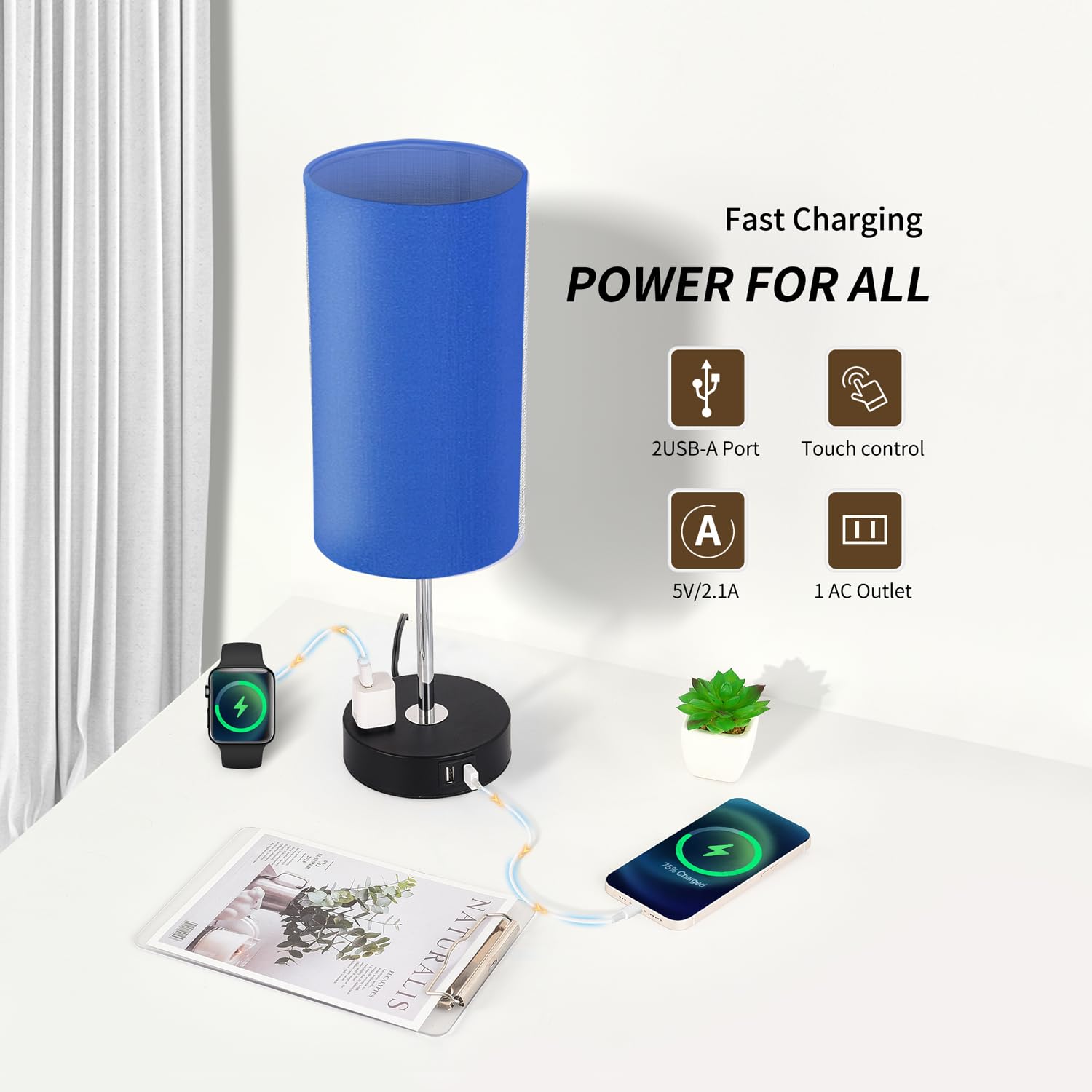 Woderdeng Touch Control Table Lamp - 3-Way Dimmable Bedside Lamps With Usb Port And Outlet,Nightstand Lamp For Bedroom Decor,Kle