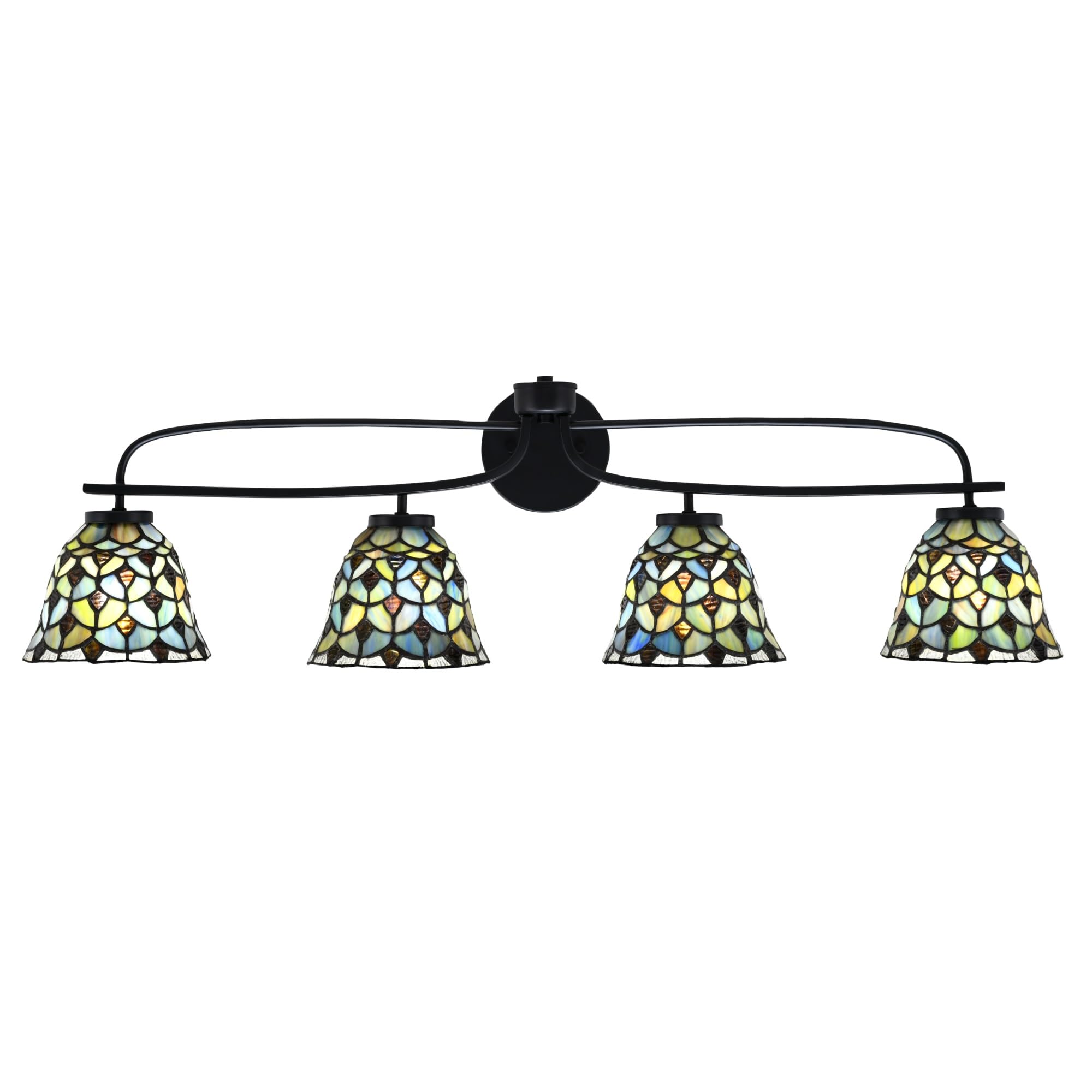 Cavella 4 Light Bath Bar Shown In Matte Black Finish With 7" Crescent Art Glass