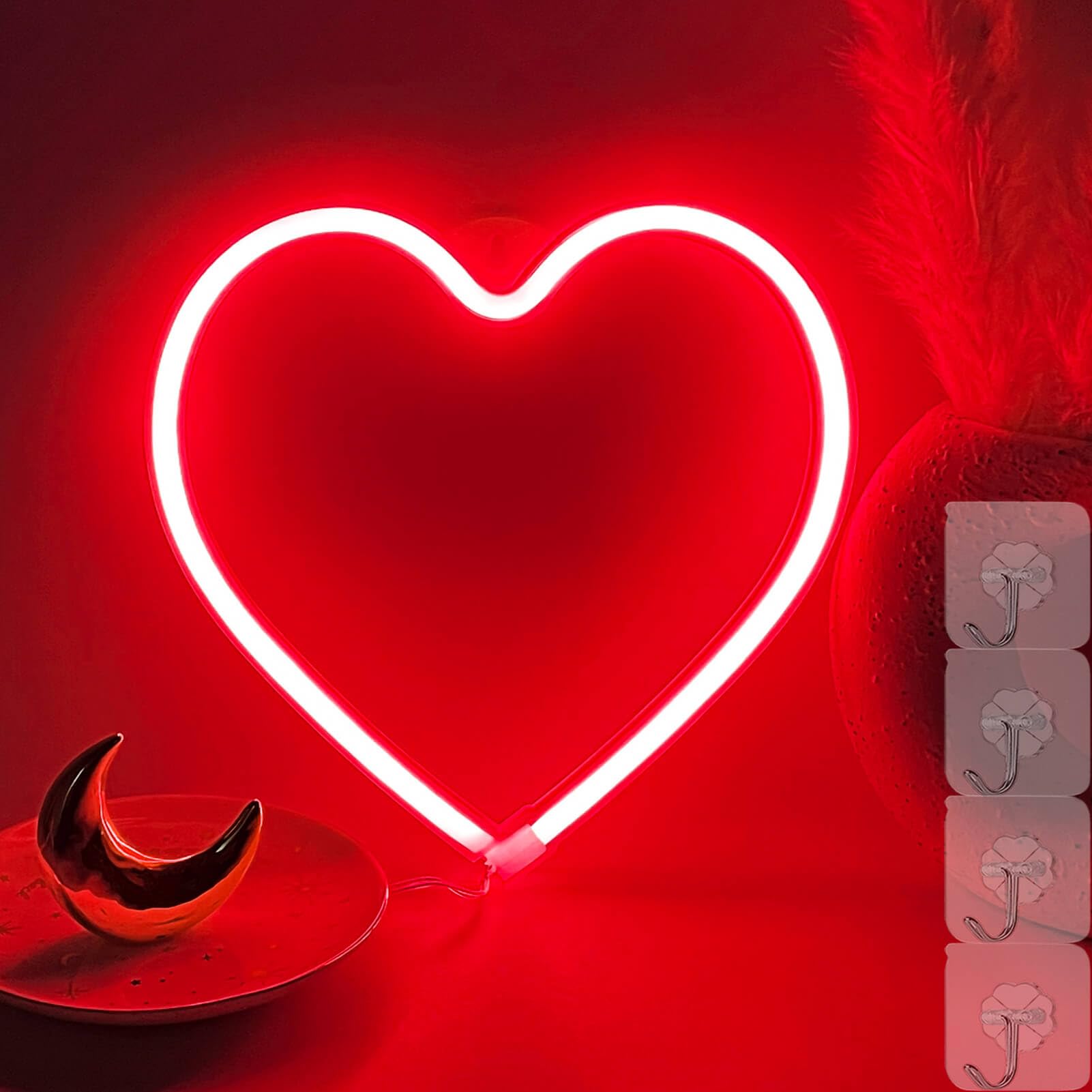 VIFULIN Neon Heart Sign Light, Red LED Wall Decor, USB/Battery Operated, 7.8x7.8x0.6in, Model QDJZAX.G036R