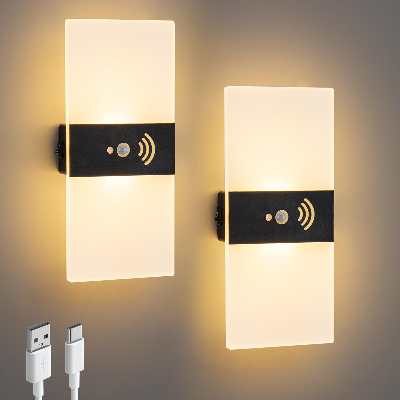 Surpalig Wall Sconces Set Of 2 Motion Sensor Light Indoor 3600Mah Battery Operated Wall Lights Rechargeable, Magnetic Cordless Led Energy Saving Small Night Light For Hallway Stairway Porch Closet
