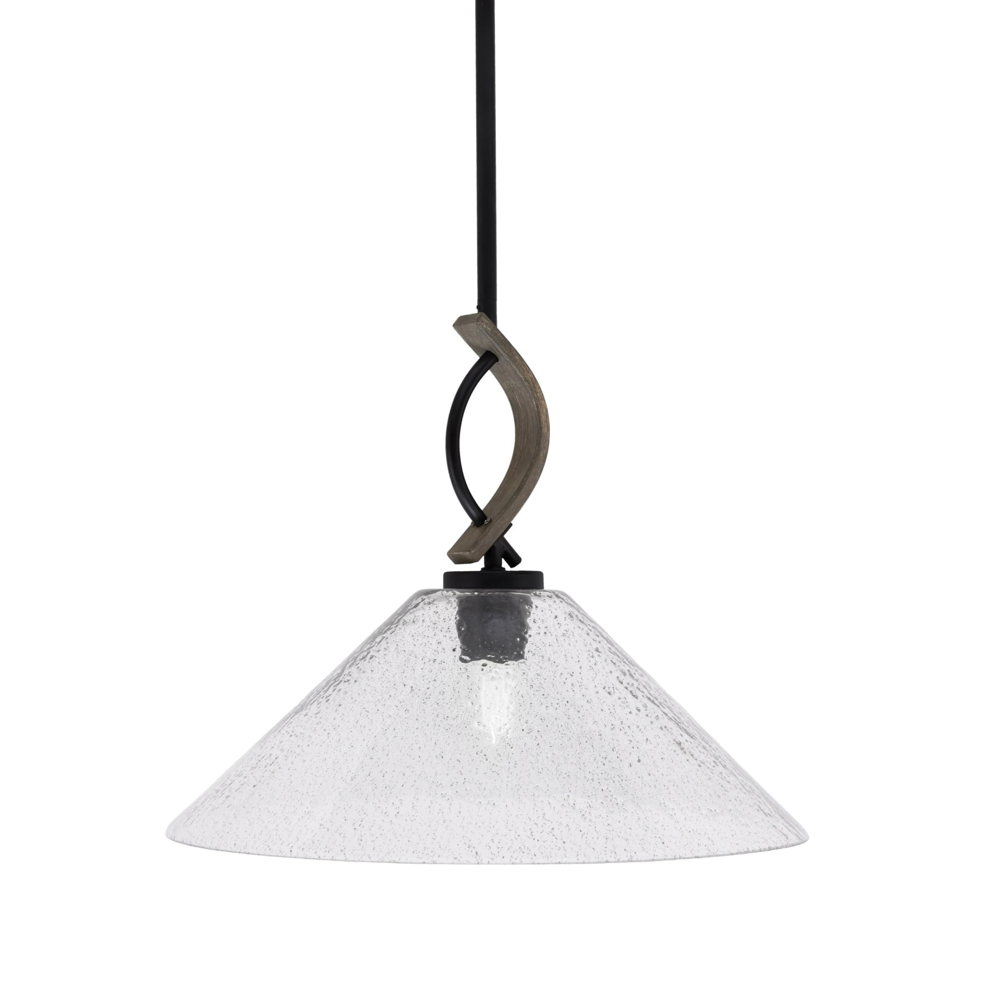 Toltec Lighting Monterey Stem Hung Mini Pendant, Matte Black & Distressed Wood-Look Metal, 16in Smoke Bubble Glass
