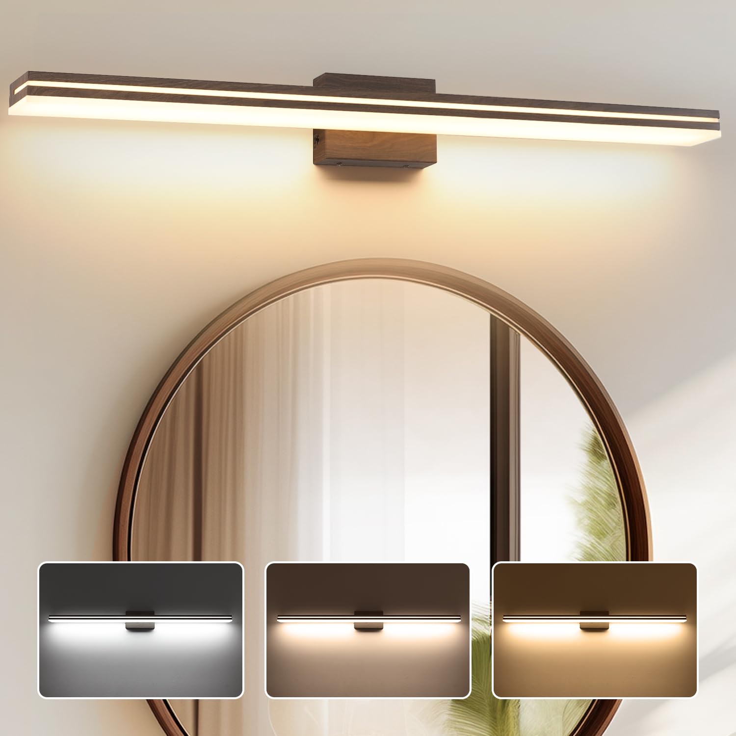 SineRise LED Modern Bathroom Vanity Light Bar (48-Inch, 3000K/4000K/6000K), Chrome Dimmable Modern Acrylic Bathroom Wall Lightin