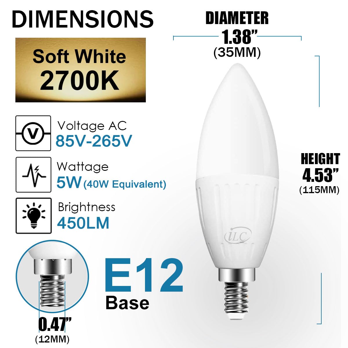 HEKEE E12 B11 LED Candle Light Bulbs, Color Changing, 450 Lumen, 5W, RGB + 2700K Warm White, 10 Pack