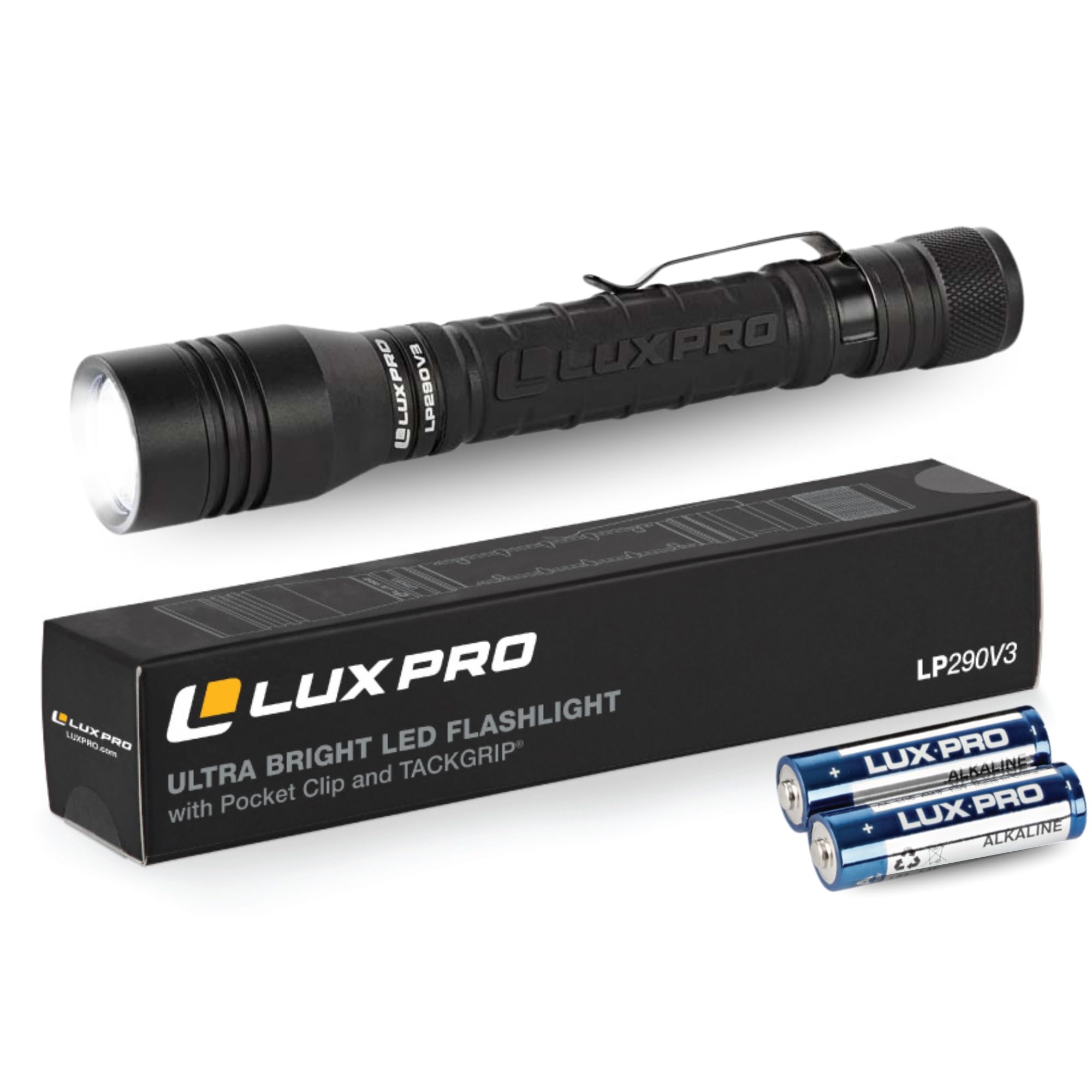 Luxpro Lp290V3 Led Flashlight - Bright 300 Lumens With 3 Light Modes - Aircraft-Grade Aluminum With Ipx4 Waterproof Protection & protected designed Tackgrip - Camping  Outdoor  Home - Batteries Included