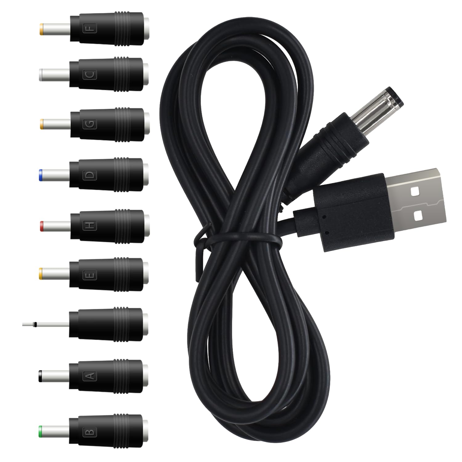 5V Dc Power Cord Replacement Charger, Usb To Dc Plug Charging Cord With 9 Connectors Adapters For Moon Lamp, Massage Wand, Router, Led Light, Speaker And More Devices (Black)