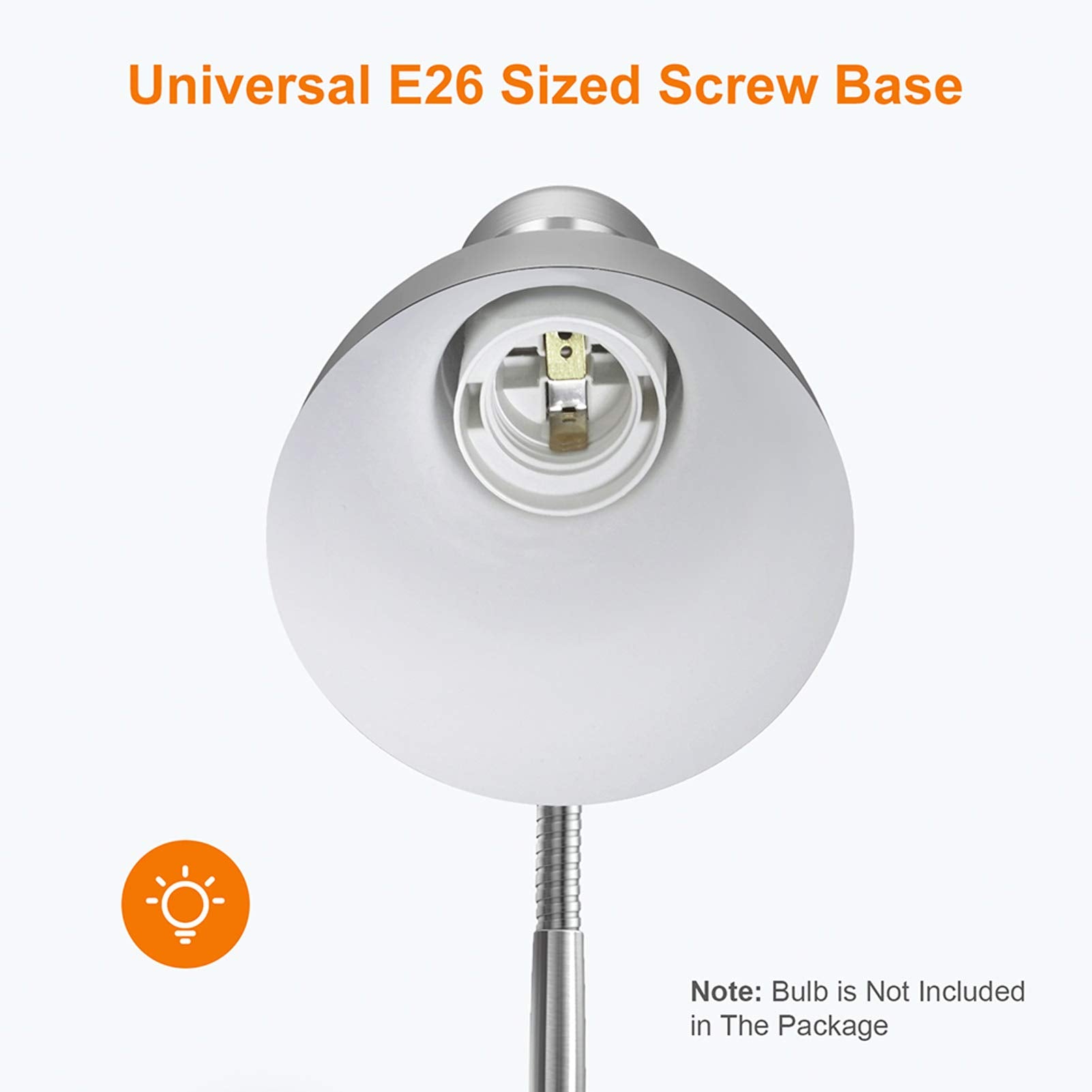 LEPOWER Adjustable Metal Desk Lamp, Eye-Caring Goose Neck, Silver, Model UT2032 for Bedroom, Study, Office